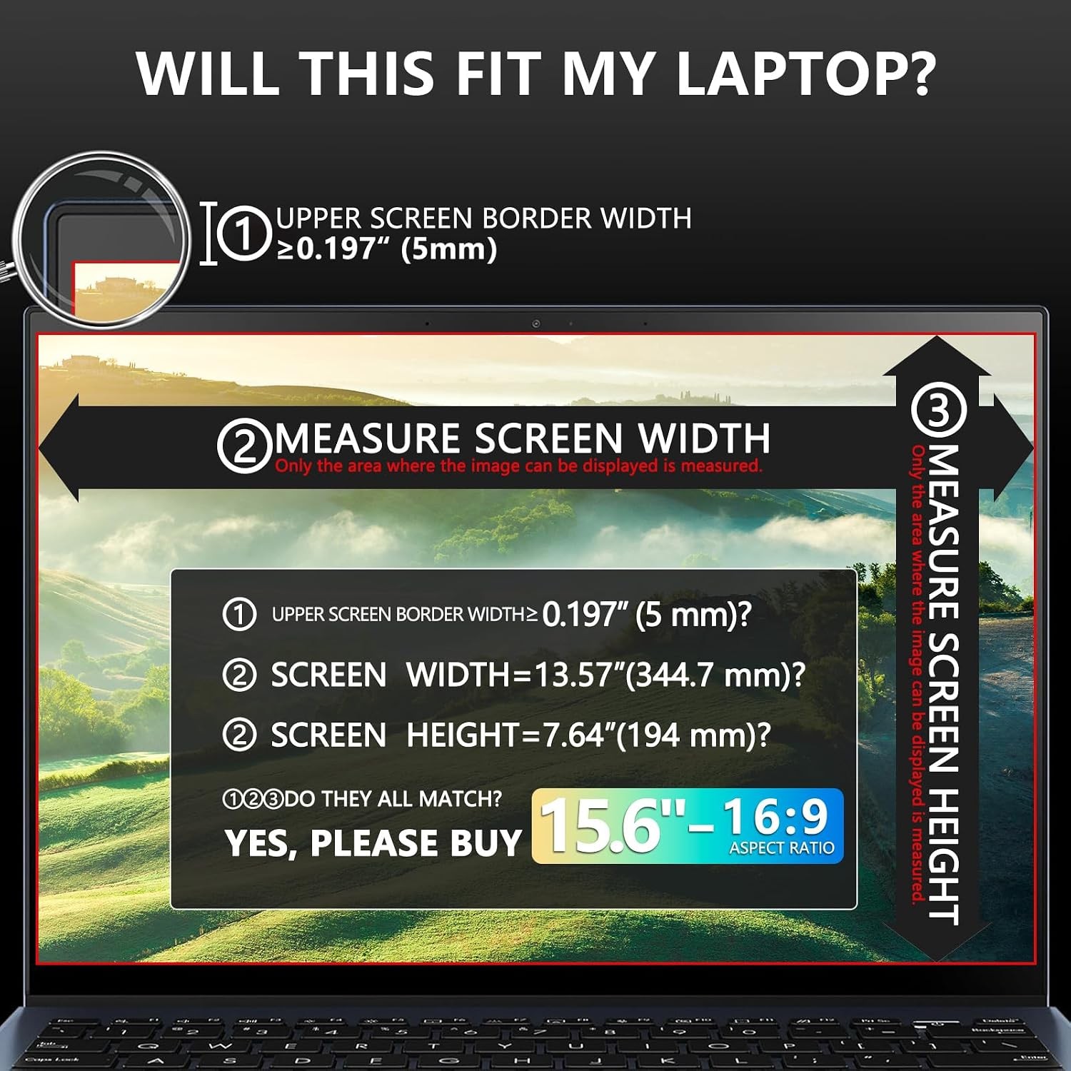 Magnetic Laptop Privacy Screen 15.6 Inch for 16:9 Widedisplay, Removable Shield