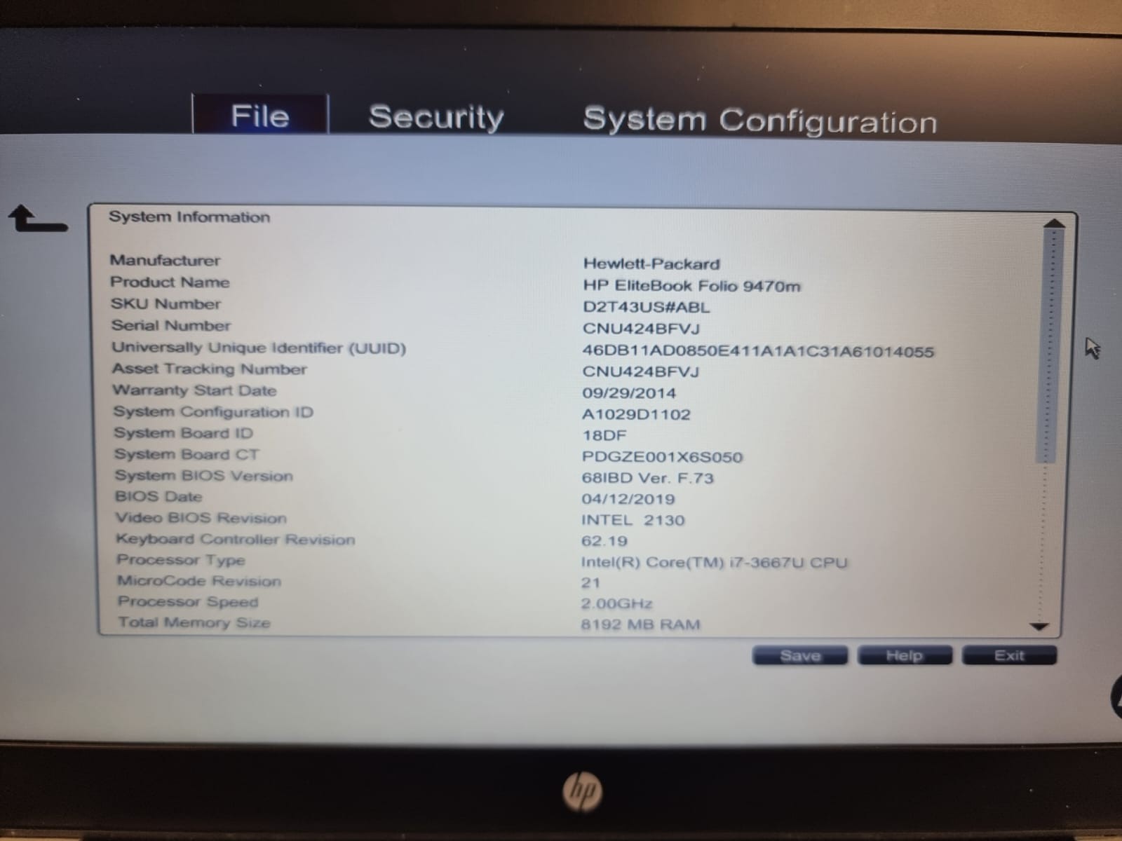 HP ELITE BOOK FOLIO 9470M/ I7-3667U / 8 GB RAM/ 128Gb SSD / WIN10 / HP Charger