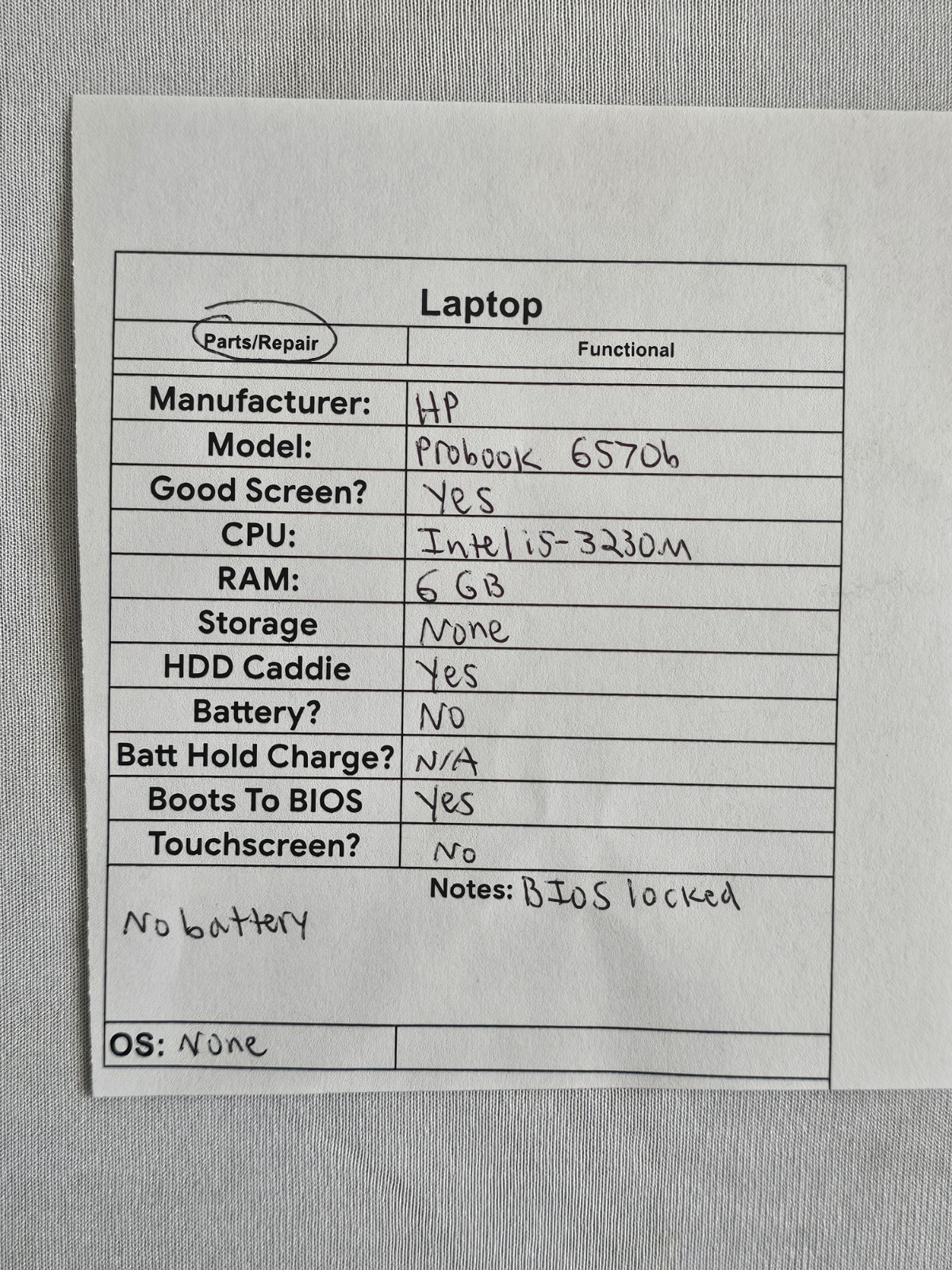 HP ProBook 6570b Laptop – Intel i5-3230M – 6GB RAM – BIOS LOCKED NO BATT – READ
