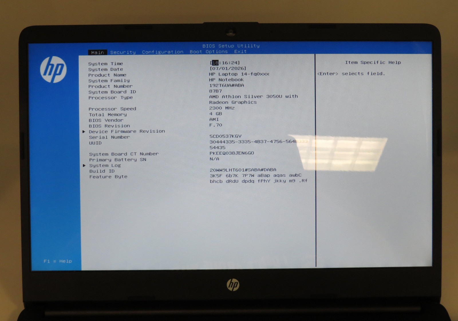 HP Notebook 14 – fq0013dx Athlon 3050U @ 2.3GHz 4GB RAM 14″ No HDD/OS