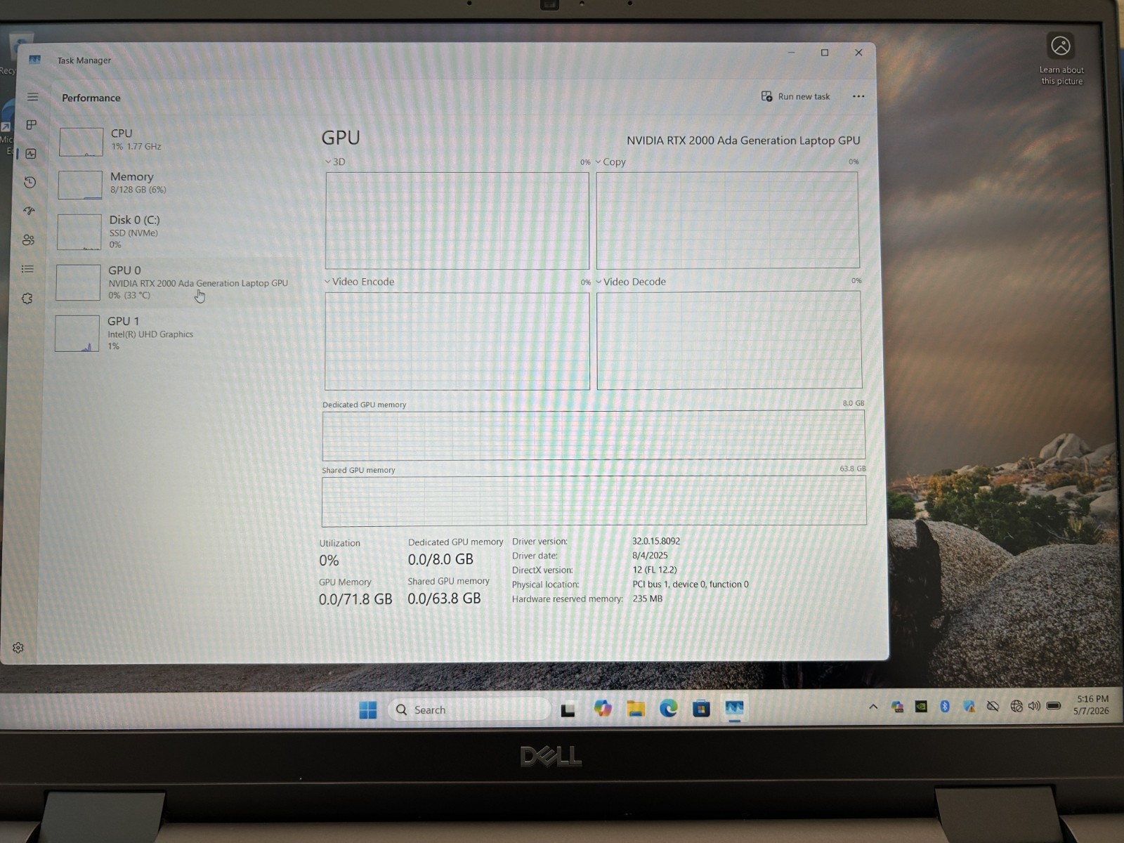 Laptop Dell Precision 7680 16″ Core i7-13850HX 128GB RAM 2TB SSD RTX 2000 Win 11