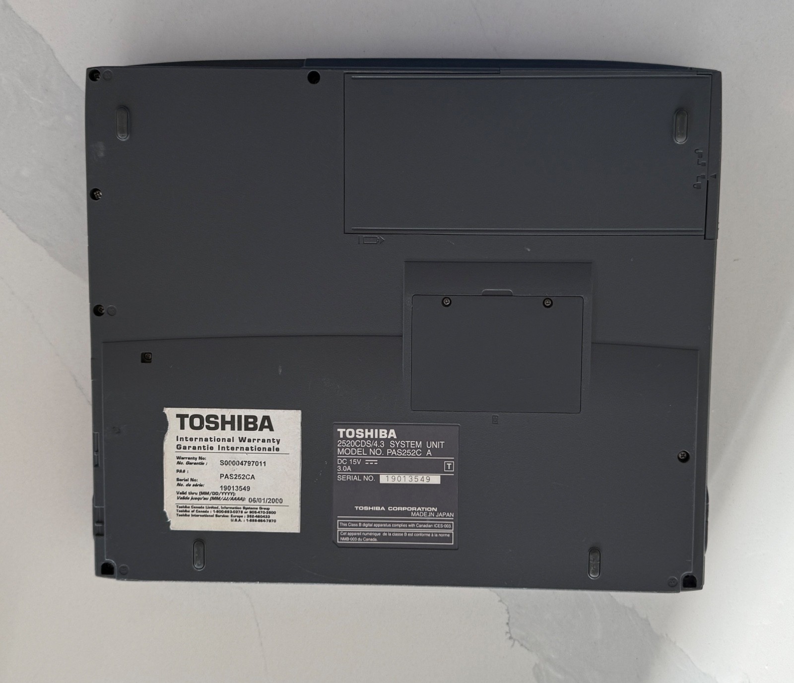 Toshiba Satellite 2520CDS Laptop (Vintage, 1999), AMD K6-2 300 processor