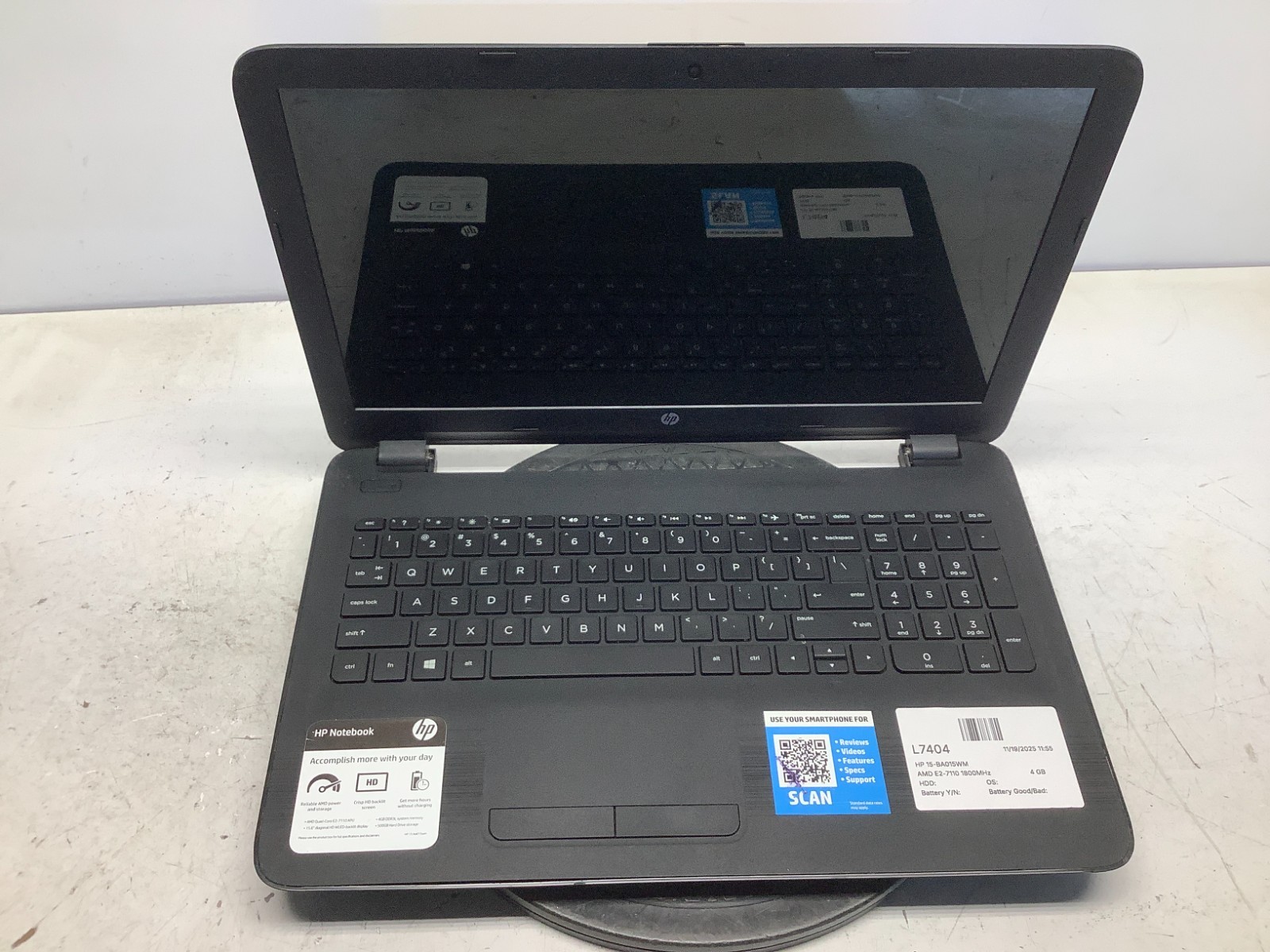 HP 15-BA015WM AMD E2-7110 1800MHz 4 GB NO HDD