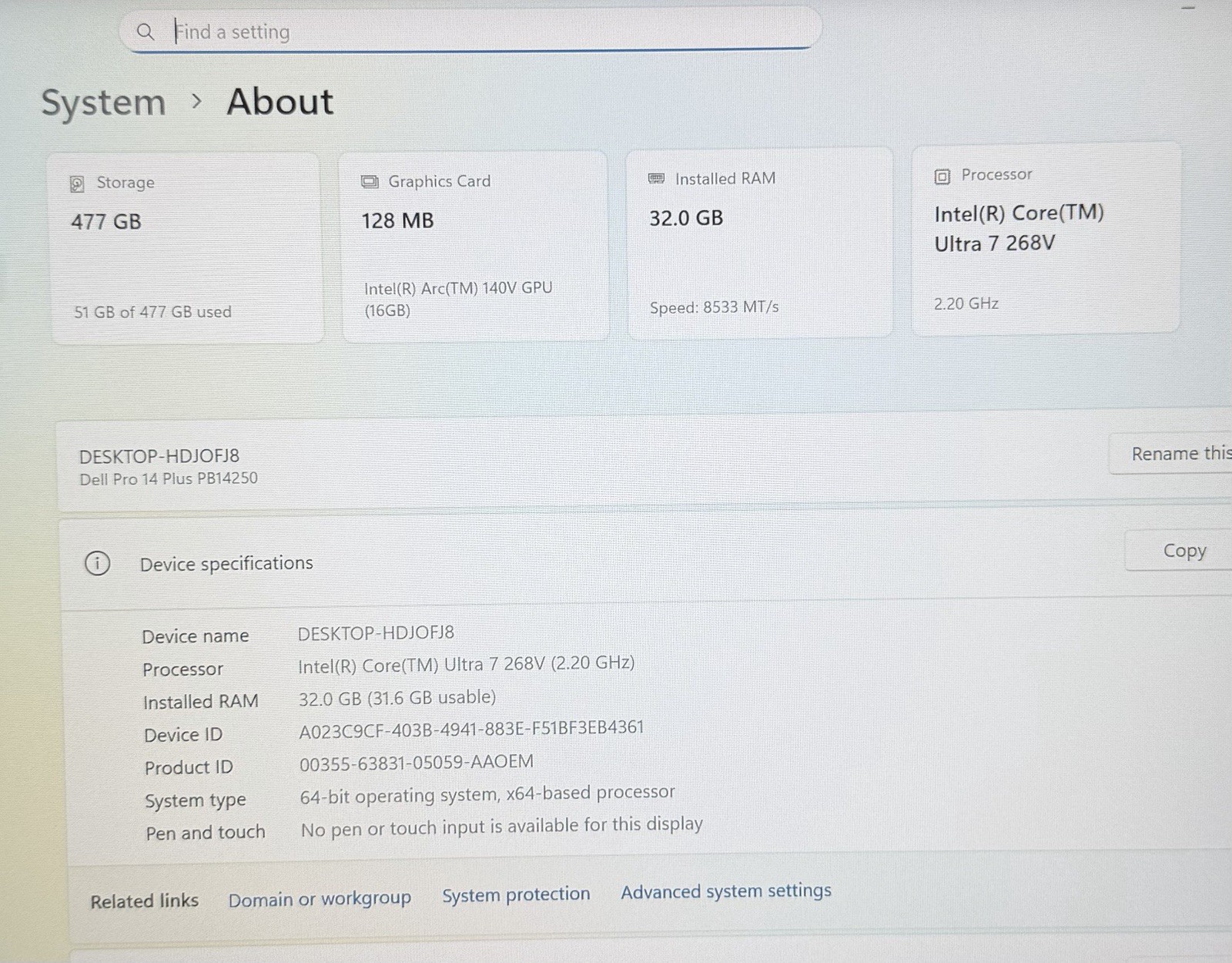 DELL Pro 14 Plus PB14250 14″ Core Ultra 7 268V 2.2GHz 32GB 512GB SSD
