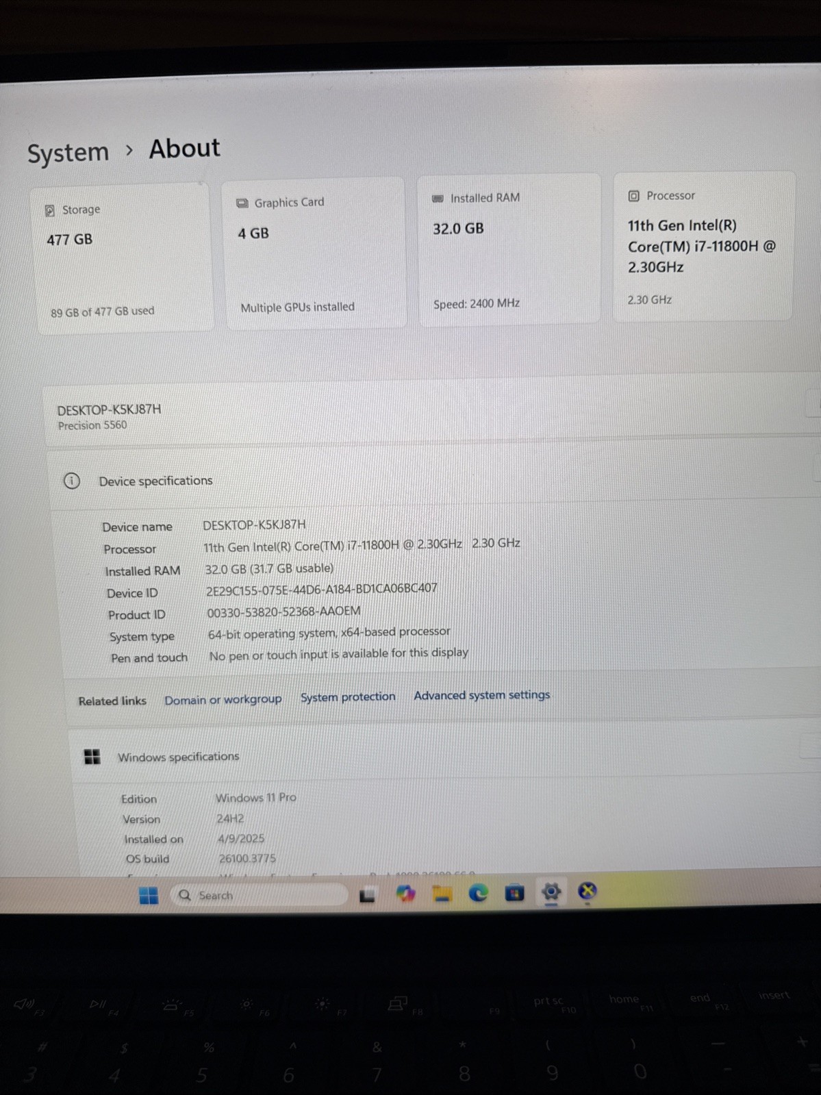 Dell Precision 5560 15.6″ FHD+ 2.5 GHz i7-11850H 32GB 512GB – Nvidia T1200