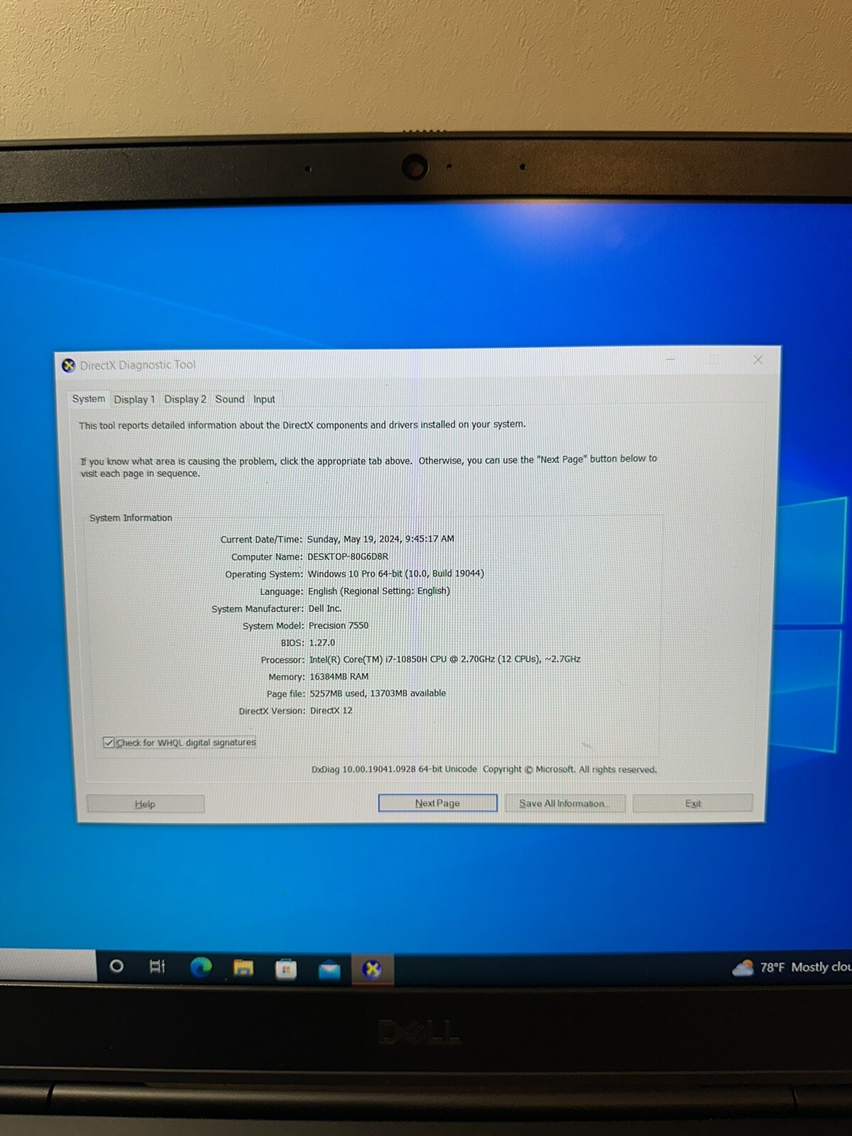 Dell Precision 15 7550 15.6” (512GB SSD Intel Core i5-10400H 2.6GHz 16GB…