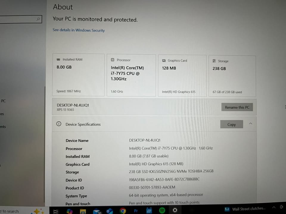 Dell XPS 13 9365 2-in-1 13.3″ FHD TouchScreen Core i7-7Y75 8GB 256GB SSD Win 10