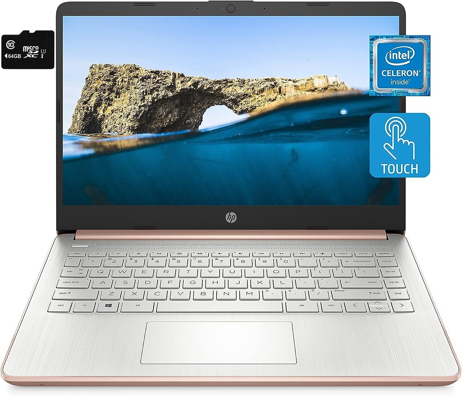 Newest HP Touch 14” HD Laptop Intel 2-Core CPU 8GB RAM 128GB (64+64) Win11 Rose