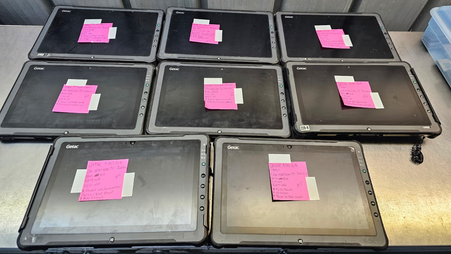 LOT OF 8 GETAC F110 G4 | INTEL CORE i5 7200U | 8GB RAM | FOR PARTS ONLY
