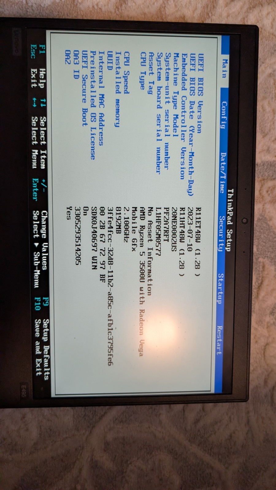 Lenovo ThinkPad E495 Ryzen 5 3500U 8GB NO SSD And OS 14in Vega 8 iGPU