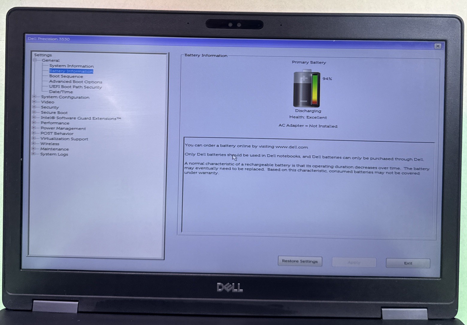 Dell Precision 3530 15.6” i7-8750H 2.20GHz 16GB RAM 256GB SSD P600 Win11P