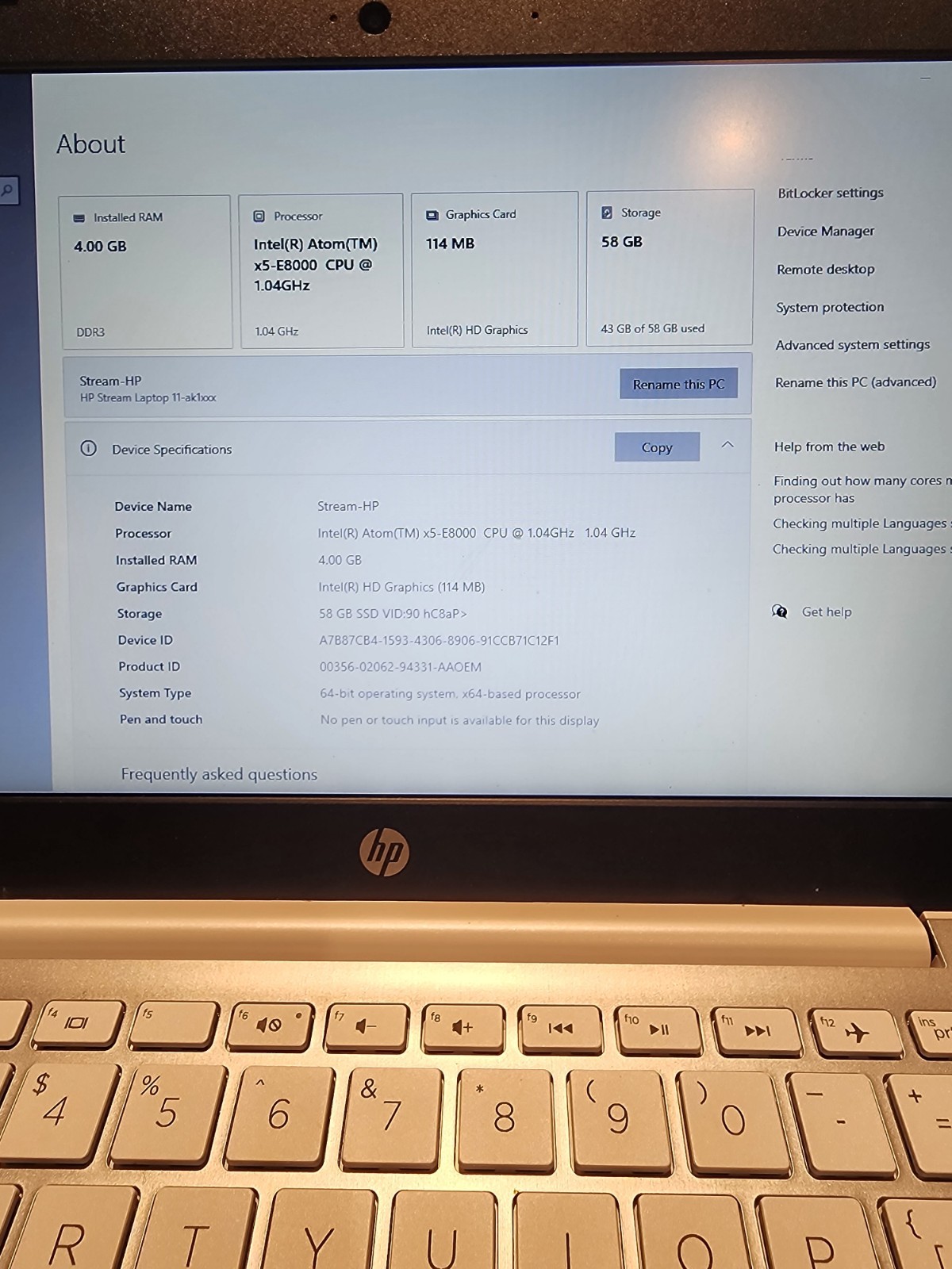 HP Stream Laptop 11-ak1xxx Intel Atom 64gb ssd 4gb ram Intel HD graphics Win10