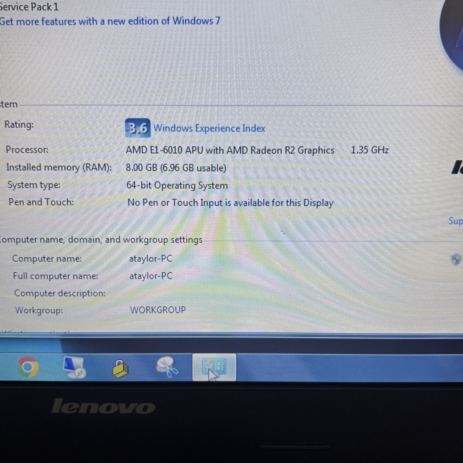 Lenovo B50-45 Laptop AMD E1 8GB RAM 300GB HDD Win 7 Pro