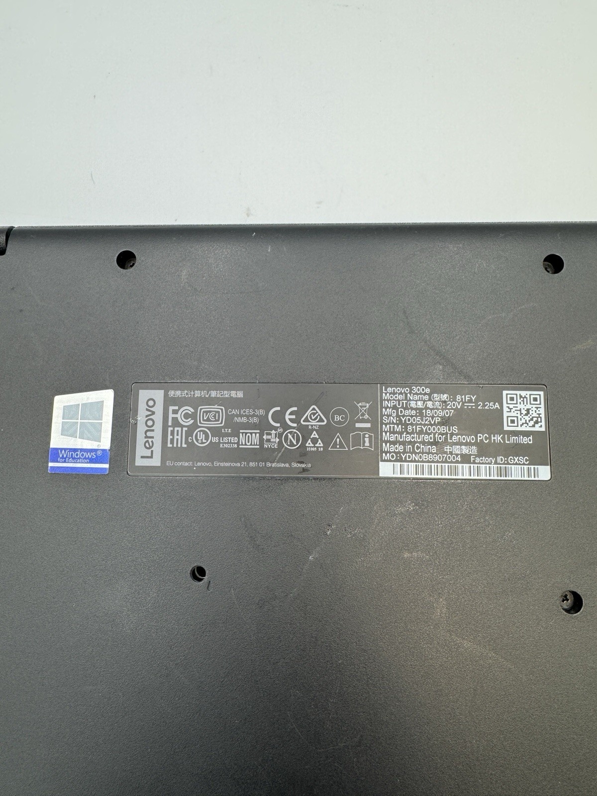 Lenovo 300e 81FY with Partial Power Cable. Works! See Description for Details
