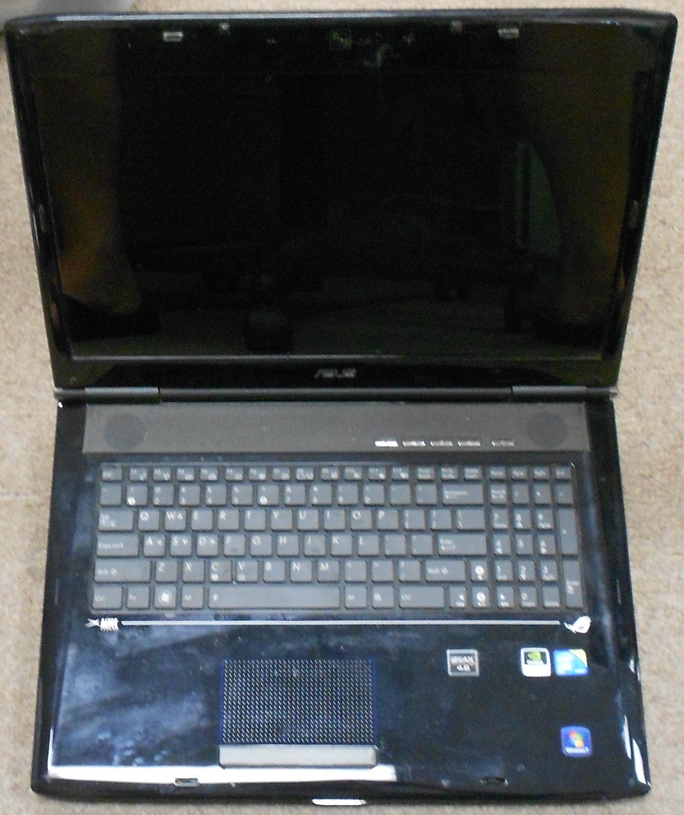 Asus G72GX Intel Core 2 Duo Windows 7 Laptop Untested As/Is 0601-01M