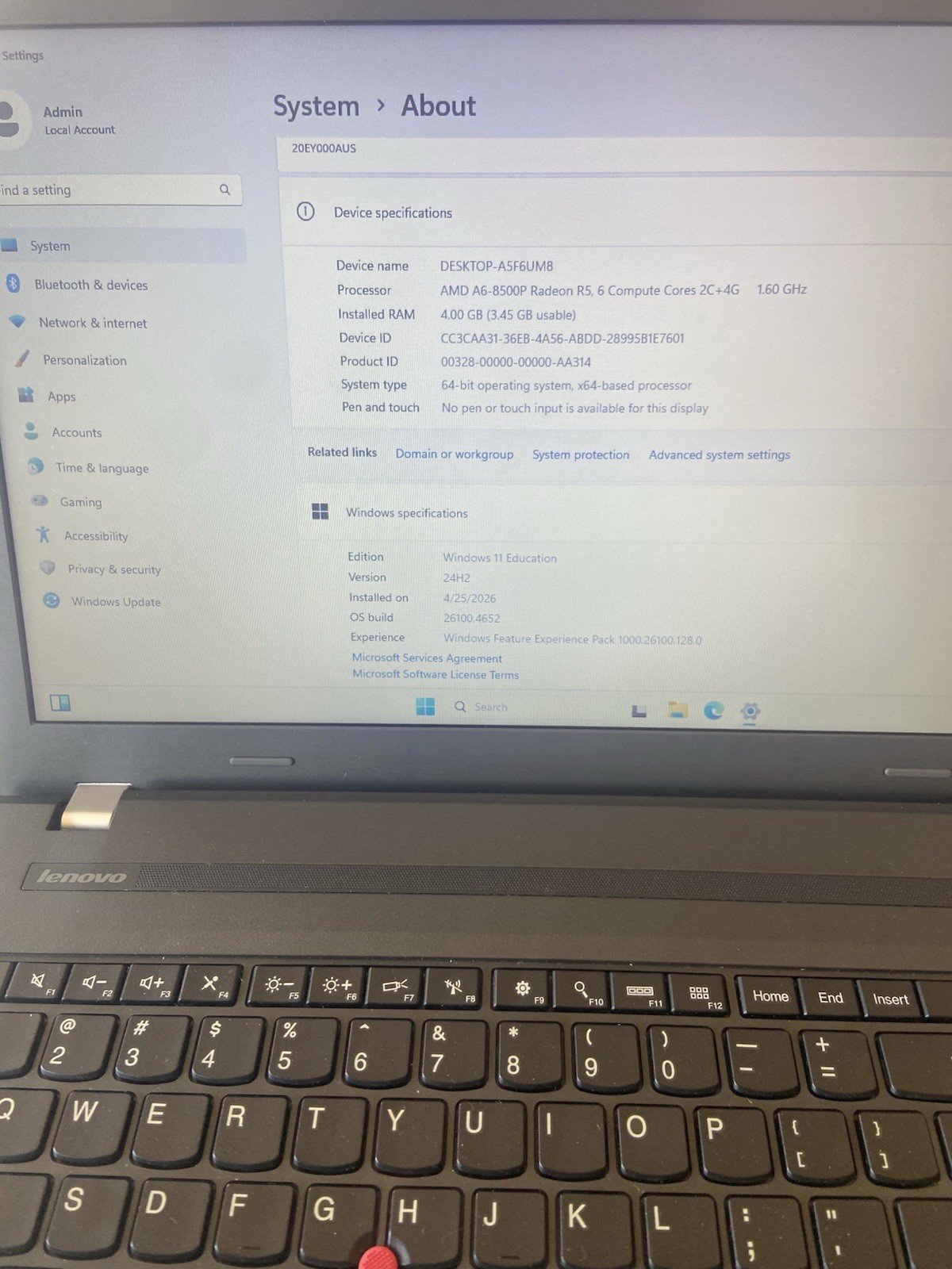 LENOVO ThinkPad E565 Laptop AMD A6-8500P RADEON R5 4GB RAM 500GB Hard Drive