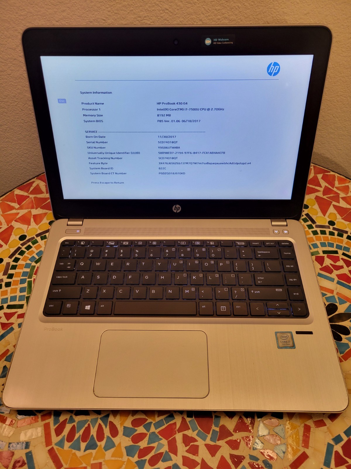 HP PROBOOK 430 G4 Intel Core i7-7500U @2.70GHz – 8GB RAM – No HDD/OS