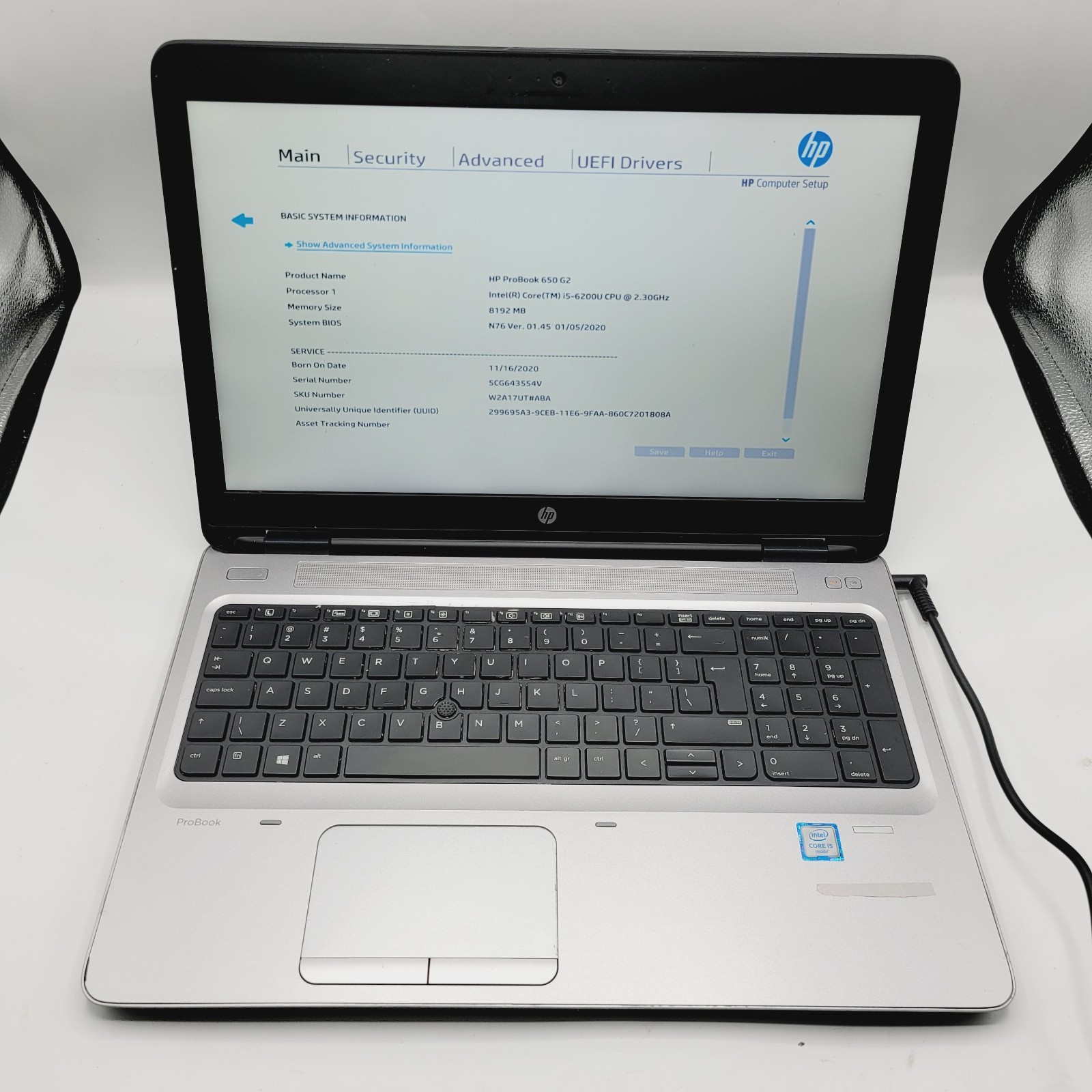 HP Probook 650 G2 Core i5-6200U 2.3GHz 8GB RAM No HDD 15.6″ ***Boot to Bios