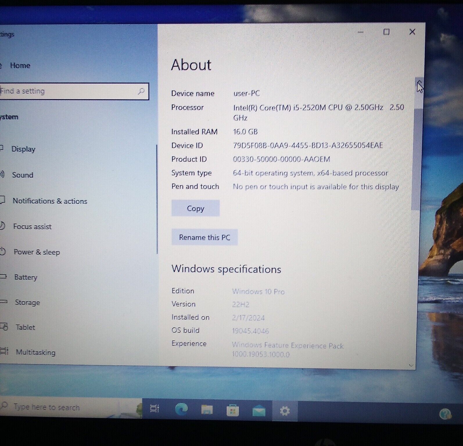 HP ELITEBOOK 8460P i5-2520M 2.50 Ghz 16 MB RAM 300 GB HDD
