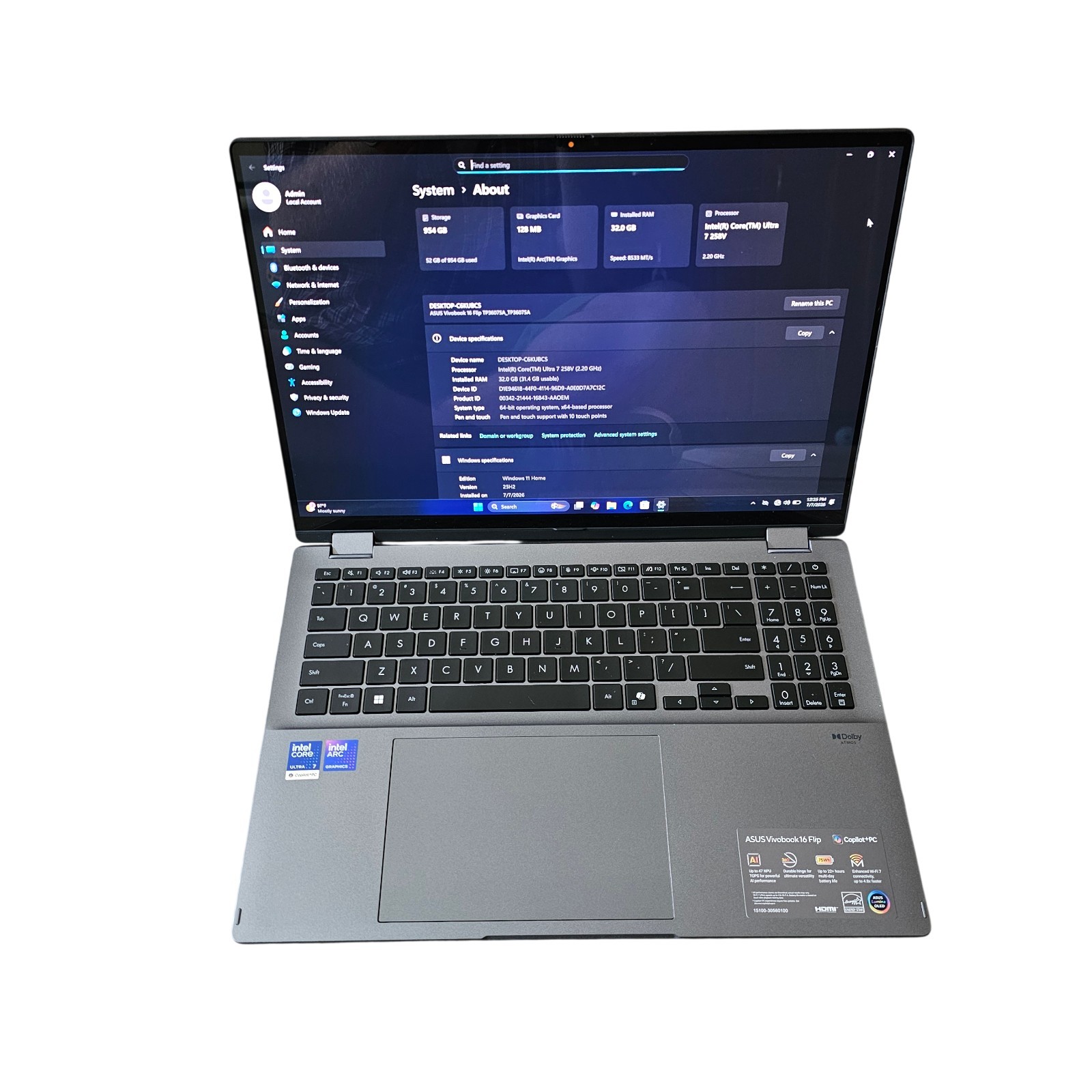 ASUS Vivobook 16 Flip 16″ OLED Intel Ultra 7 258V 32GB DDR5 8533MT/s 1TB