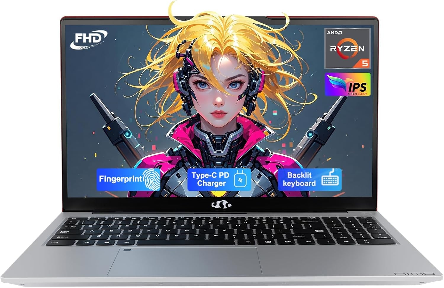NIMO 15.6” IPS FHD-Laptop, AMD Ryzen 5, 16GB RAM 512GB SSD 4 Cores Up to 3.7GHz