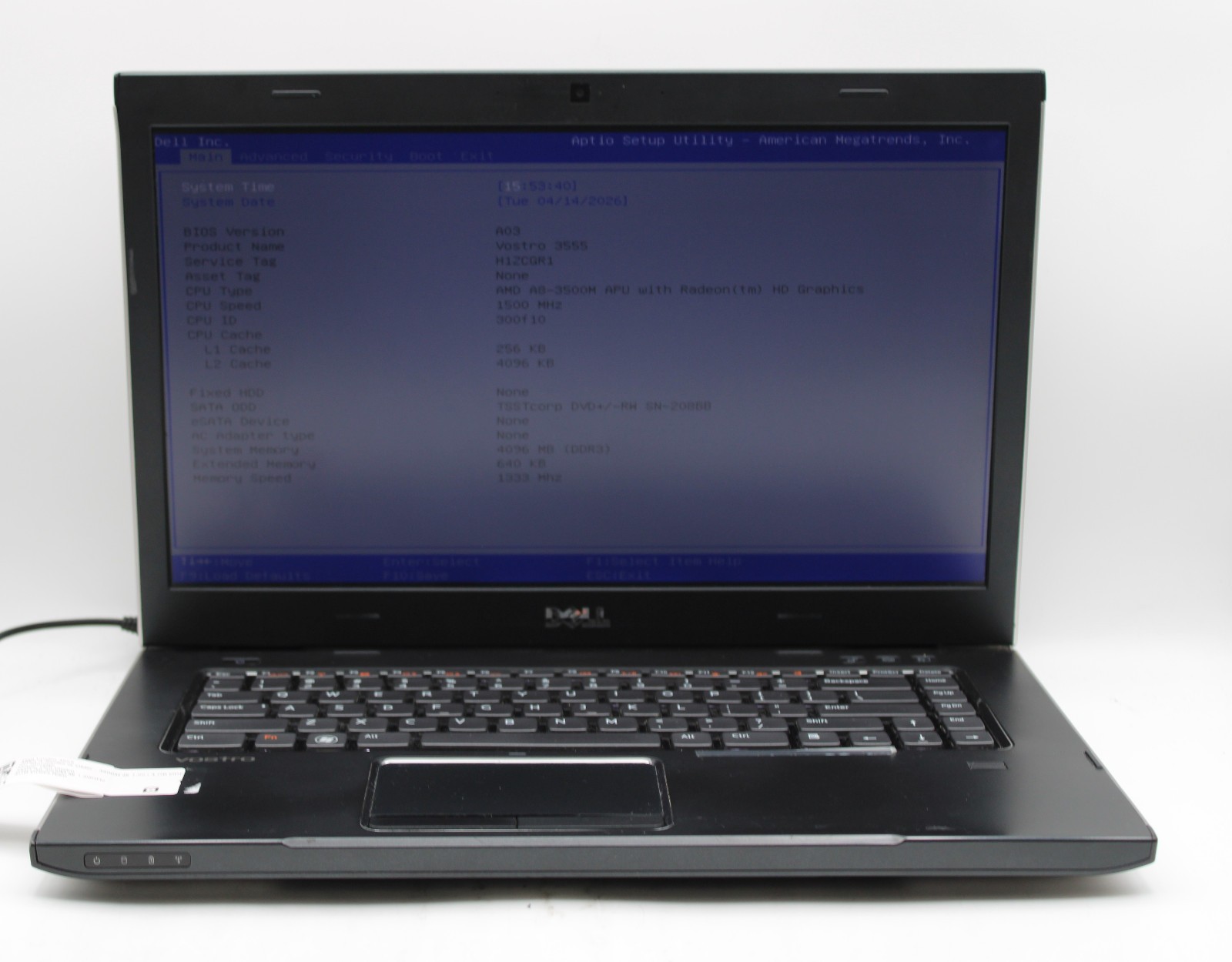 Dell Vostro 3555 _ AMD A8-3500M @ 1.5 _ 4GB RAM _ Radeon HD _ No SSD / OS