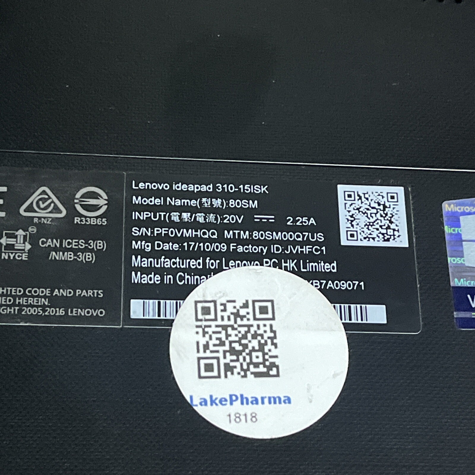 LENOVO IDEAPAD 310-15ISK I7 4GB RAM NO HD :
