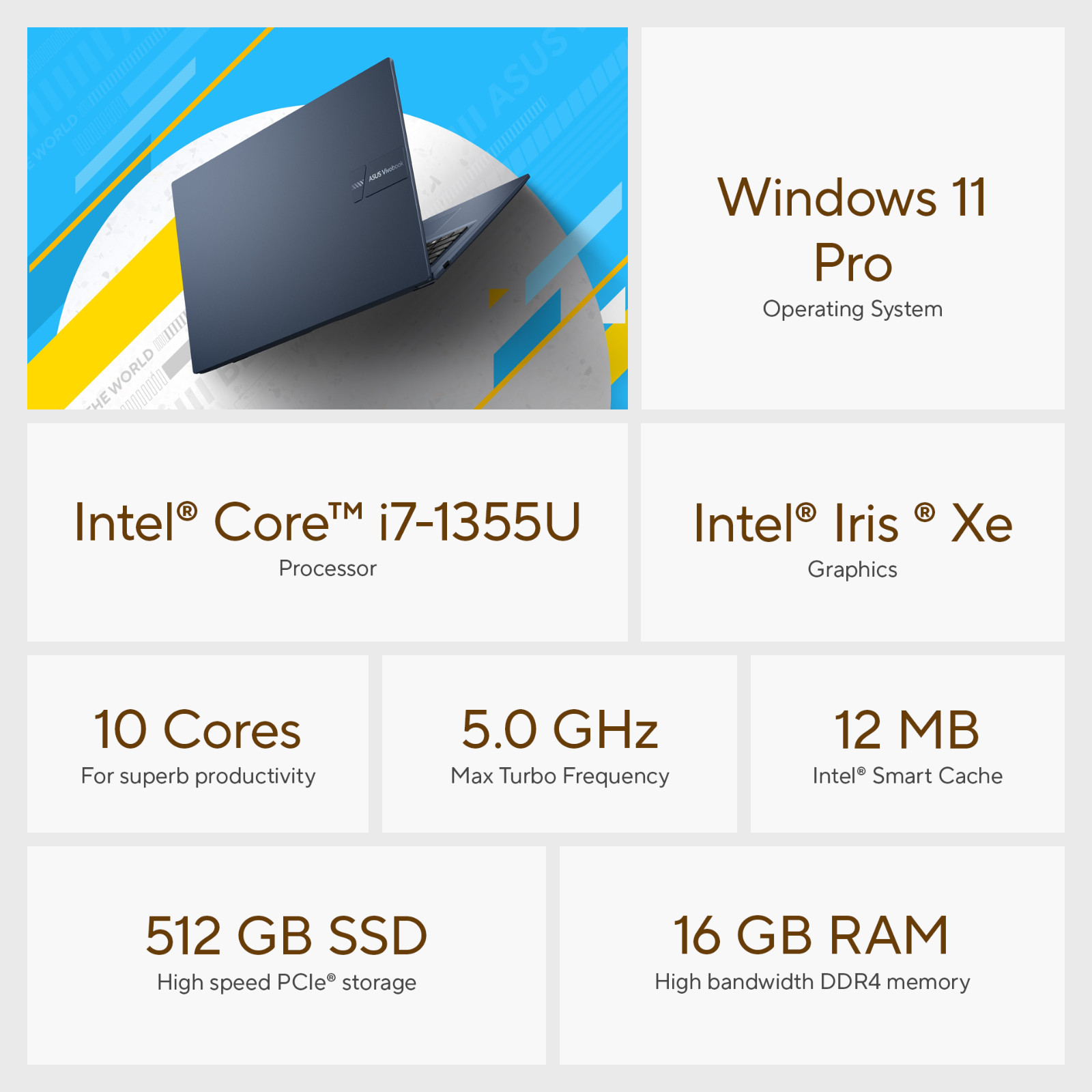 2026 ASUS Vivobook 14″ FHD Laptop 13th Intel i7, 16GB RAM 512GB SSD, Win 11 Pro