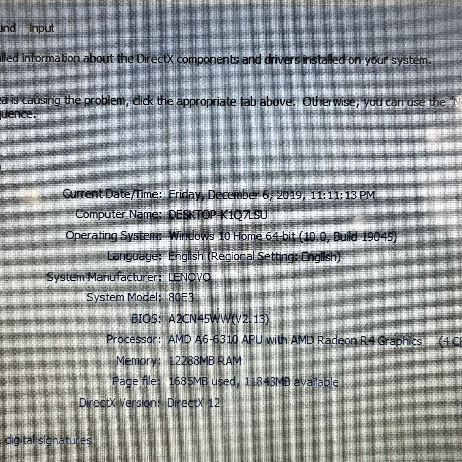 Lenovo G50-45 80E3 Laptop – Broken – Black -112GB Hard Drive, AMD A6, 11GB RAM