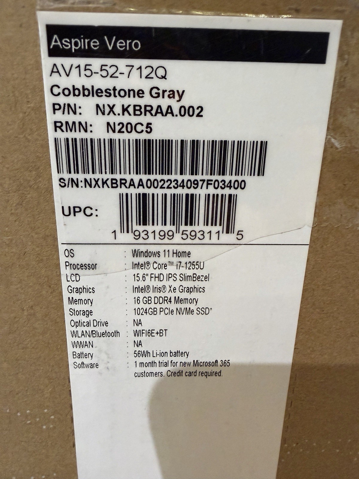 acer Aspire Vero AV15-52-712Q Intel Core i7-1255U 16GB DDR4 | 1TB SSD/ Read