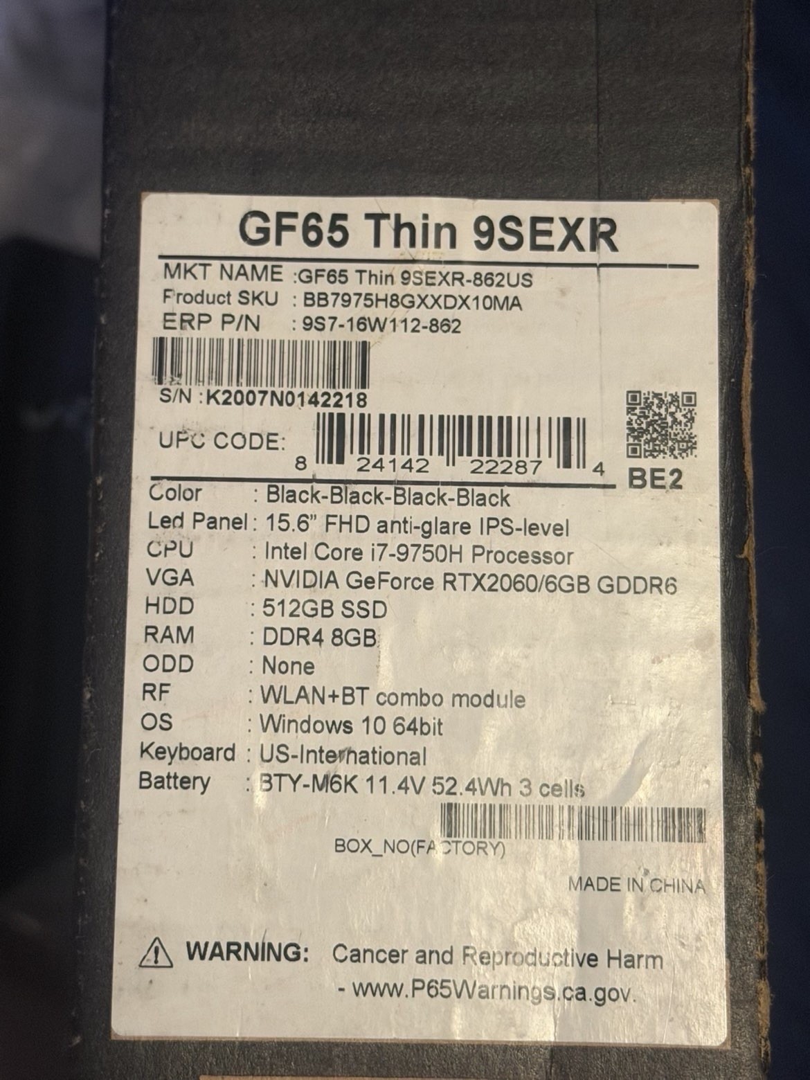 MSI gaming laptop 2060