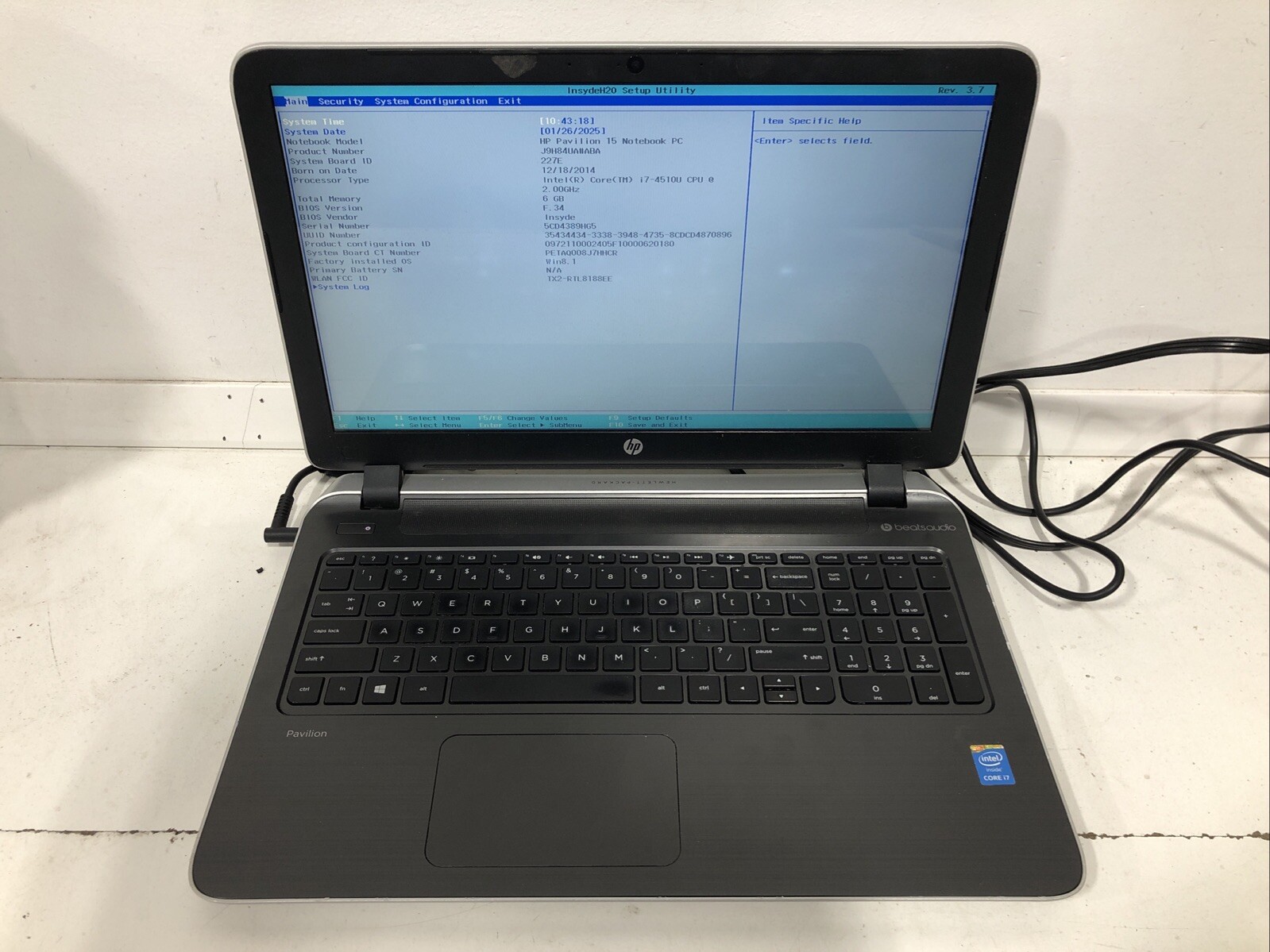 HP Pavilion 15 – 15″ 1366×768 – i7-4510U – 6GB – NO HDD – NO OS