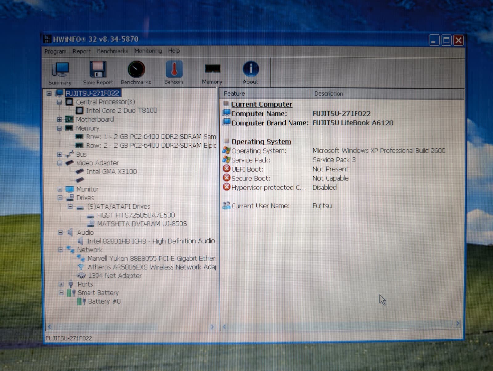 15″ FUJITSU LIFEBOOK A6120 | Core 2 Duo T8100 4GB RAM 500GB HDD | XP 32-Bit DVD