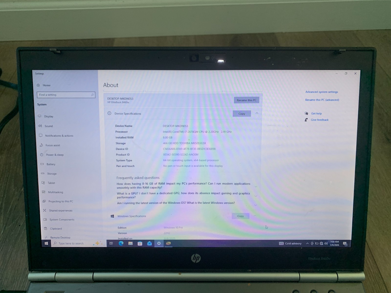 HP EliteBook 8460w 14″ Intel Core i7-2670QM 2.20GHz 8GB RAM 500GB HDD Win 10 Pro