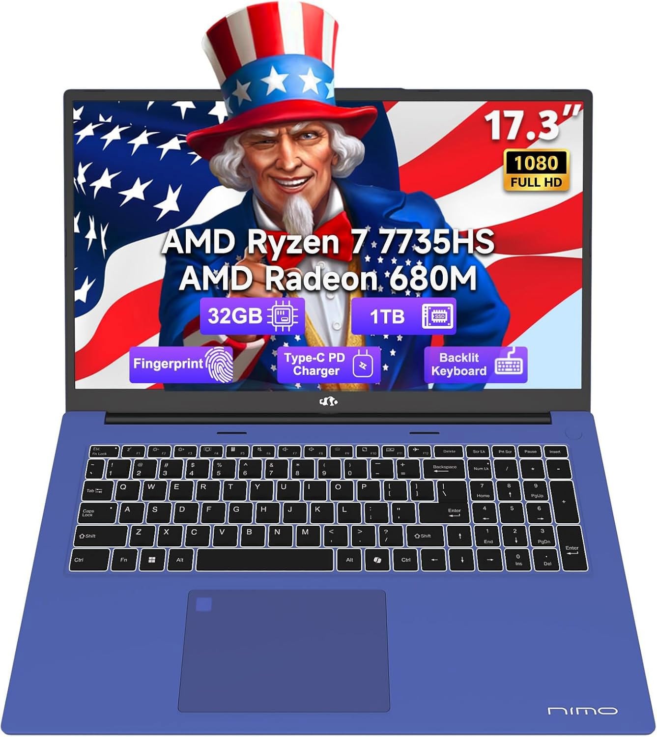NIMO 17.3″ Gaming Laptop AMD Ryzen 7 7735HS 32GB RAM 1TB NVMe SSD Radeon 680M