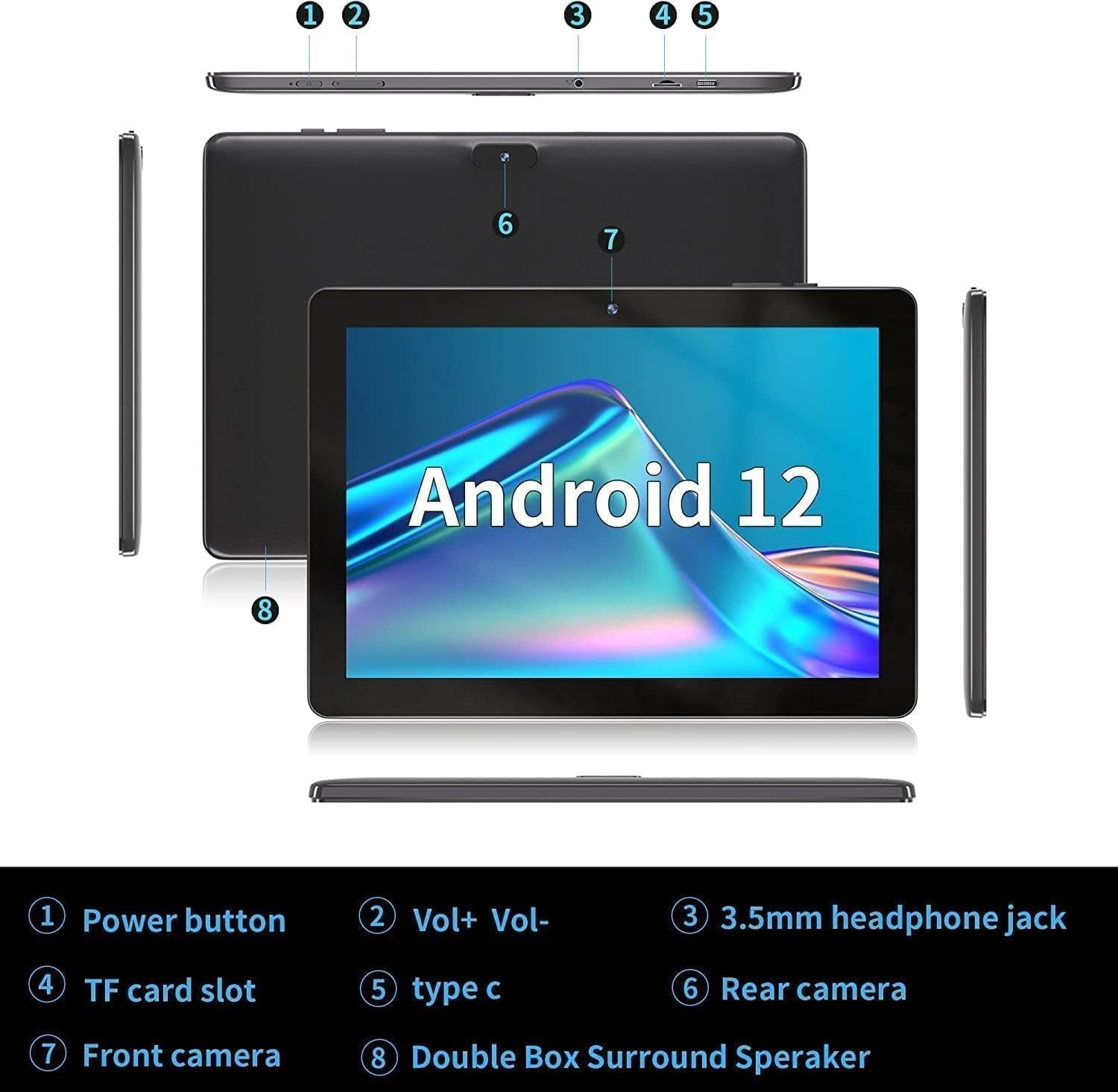 SGIN E10P-BLACK Android 12 10.1″ 1280×800 Tablet 2GB RAM 64GB – – Scratch & Dent