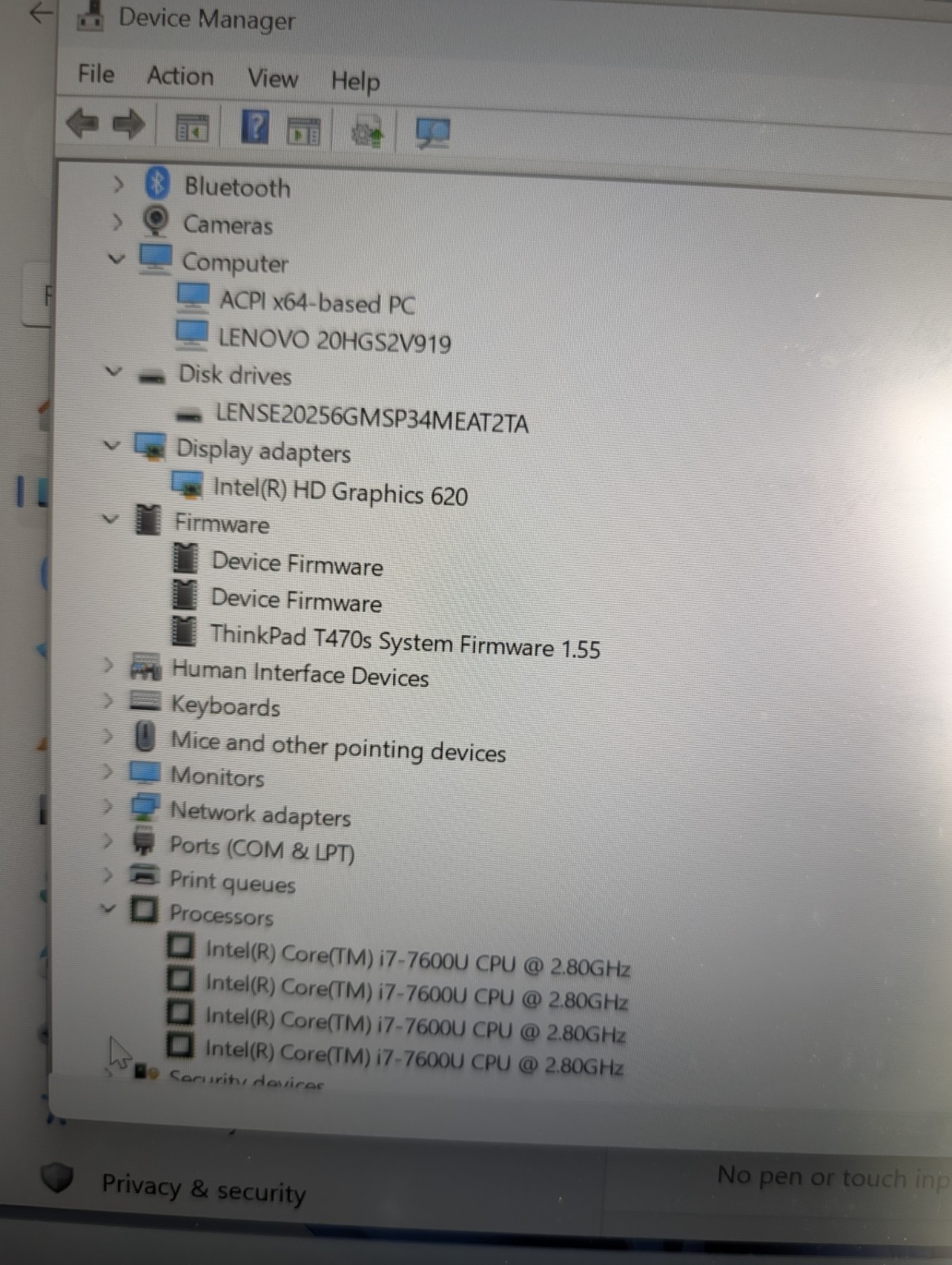 Lenovo ThinkPad T470s, i7-7600U 2.80Ghz, 8GB RAM, 256GB SSD BKLT Win 11