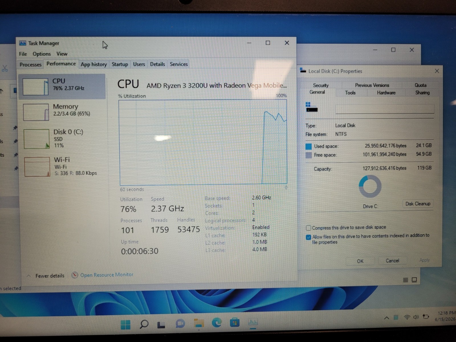 Hp laptop 14-dk0xxx 14″ amd ryzen3 3200u 2600mhz 4gb ram 128gb ssd 5CG9242JWK