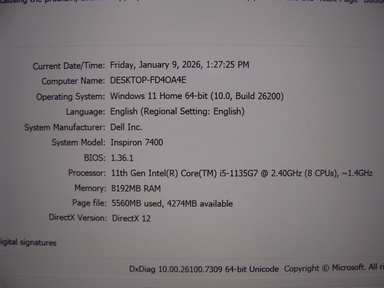 Dell INSPIRON 7400 14.5″ QHD core i5-1135G7 2.4GHz 8GB RAM 256GB SSD Win 11 Home