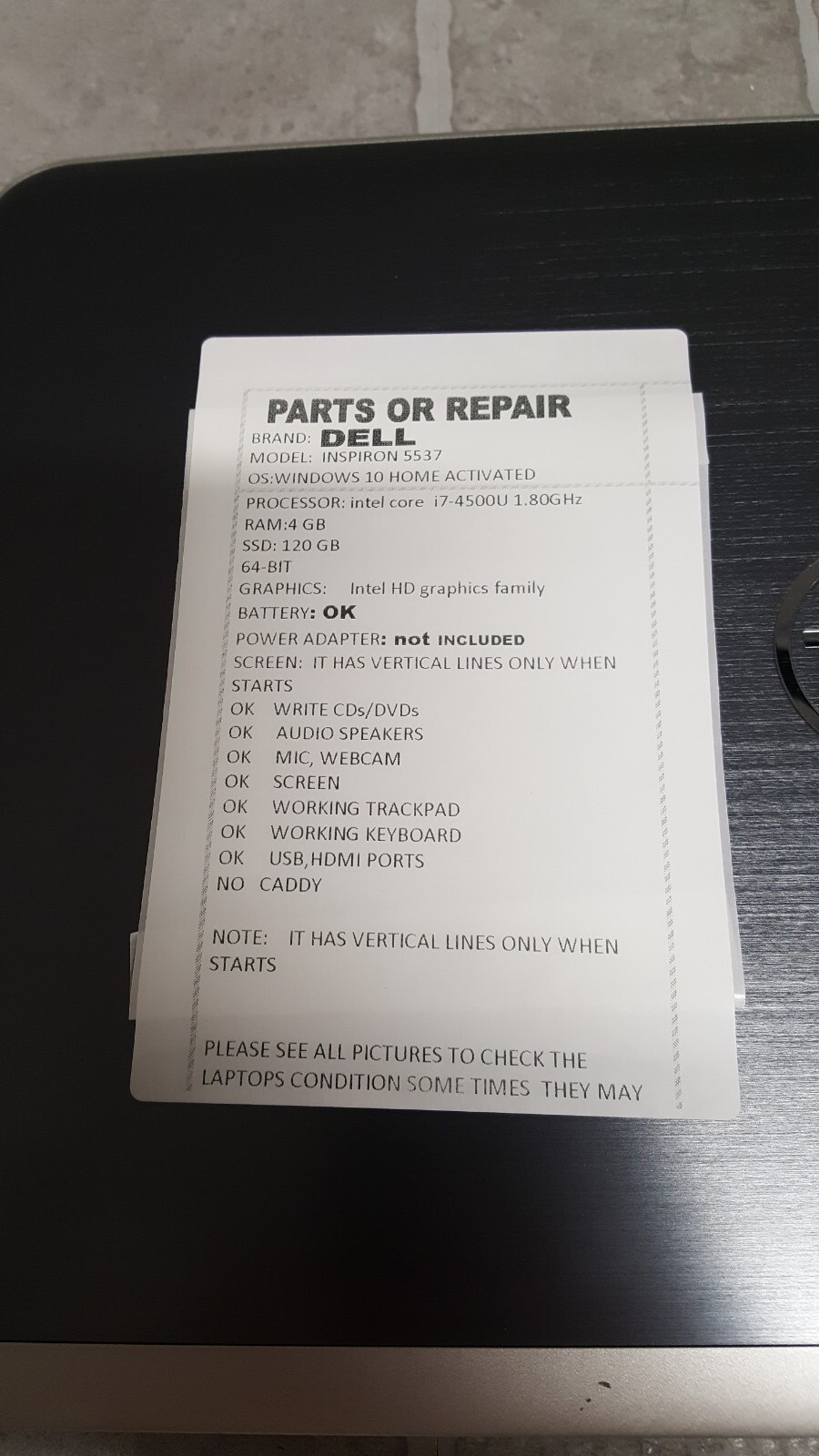 PARTS/REPAIR Dell Inspiron 15R-5537 15.6″ HD Intel Core i7-4500U 1.80GHz READ