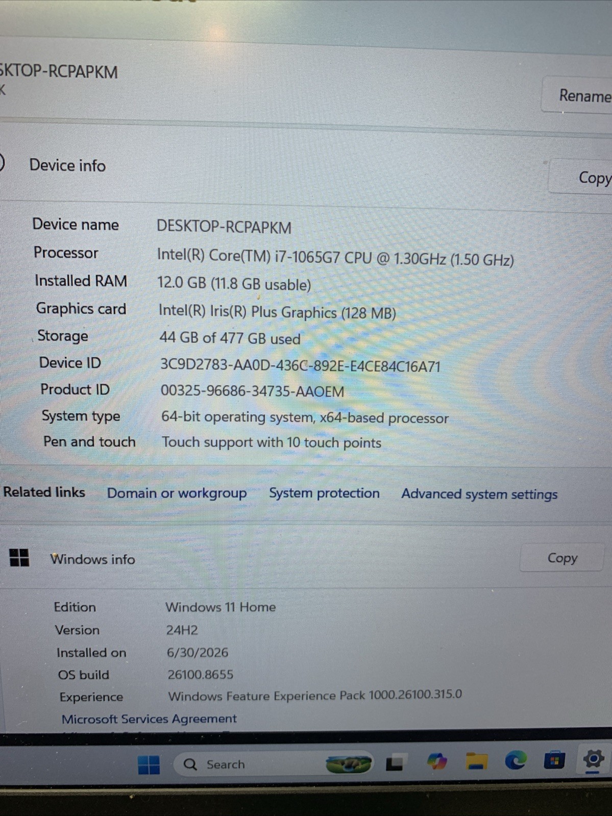 Lenovo IdeaPad 5 15iiL05 Touch i7-1065G7 1.3GHz 12GB 512GB SSD WIN 11 Iris+ READ