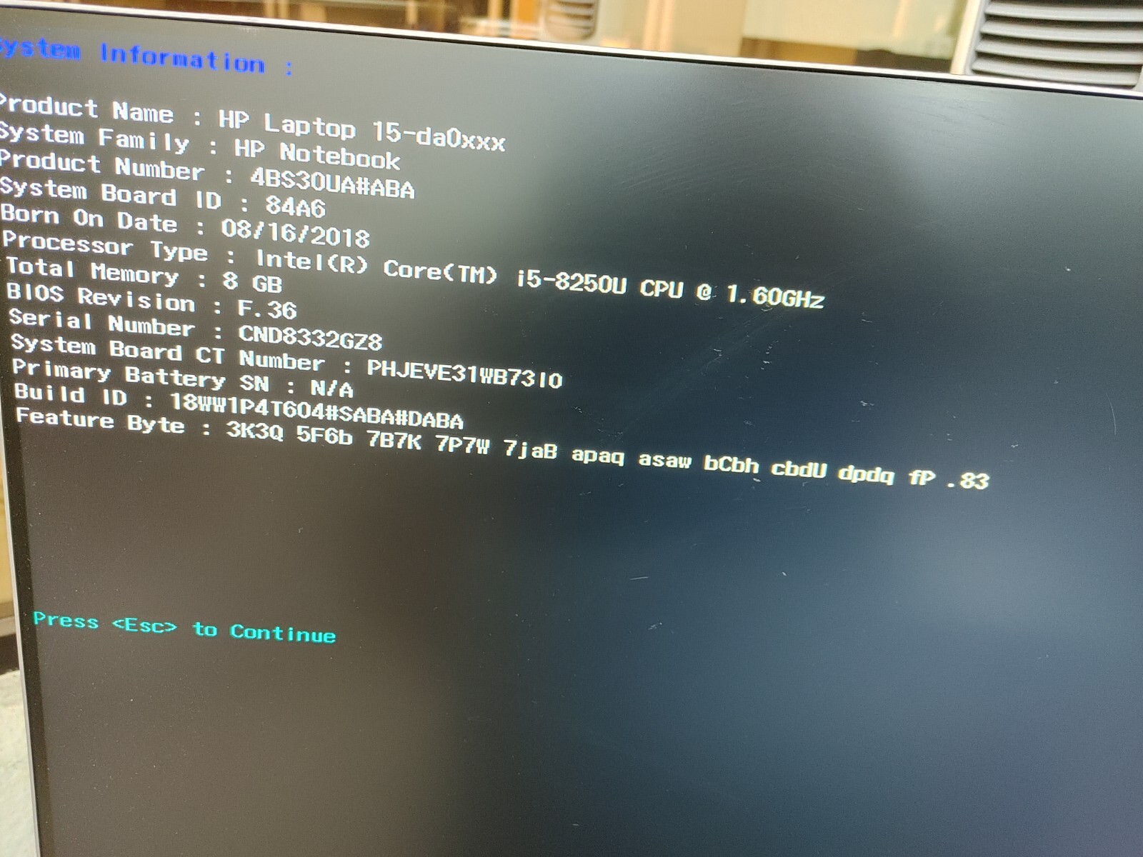 HP 15-DA0XXX 1 Core i5-8250U@ 1.60GHz , NO RAM , NO SSD FOR PARTS ONLY