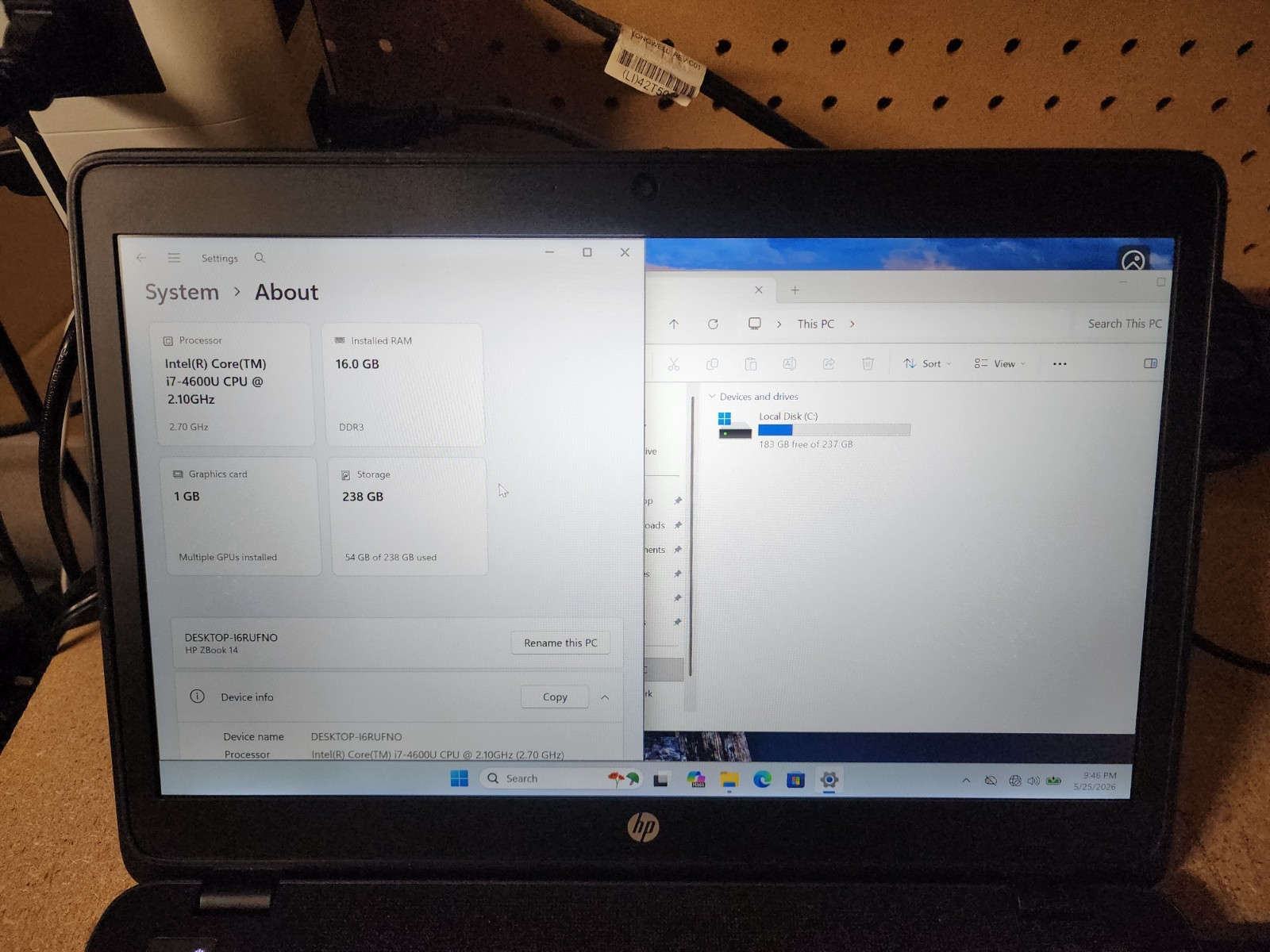 HP Zbook 14 G1 i7-4600U 2.1GHz 16GB RAM 256GB SSD Win 11 Pro AMD FirePro GPU
