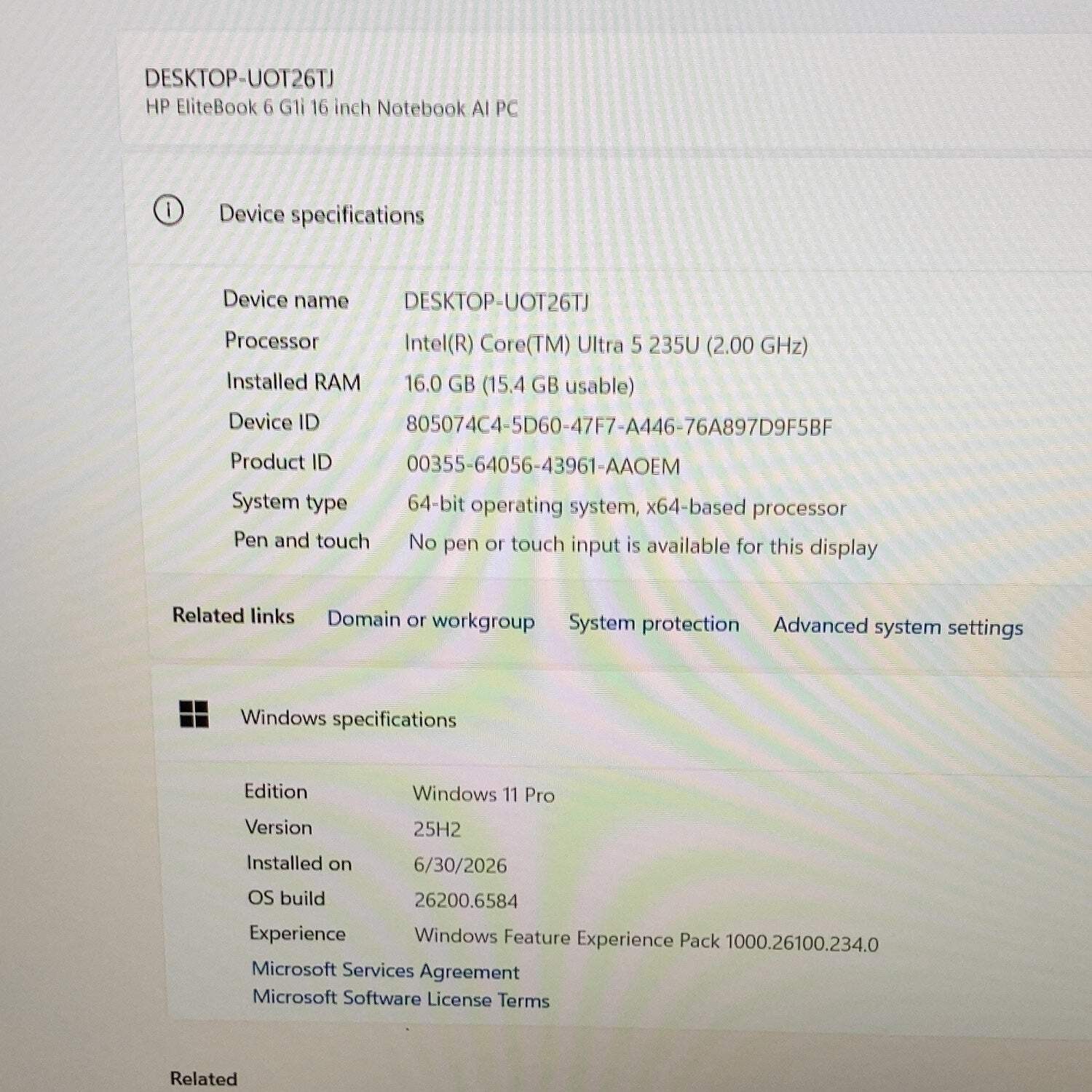HP EliteBook 6 G1I 16 Core Ultra 5 235U 2.0GHz 16GB RAM 256GB SSD