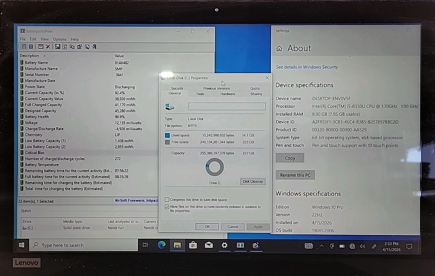 Lenovo ThinkPad L380 Yoga, Intel Core i5-8350U @ 1.7GHz, 8GB RAM, 256GB SSD, W10