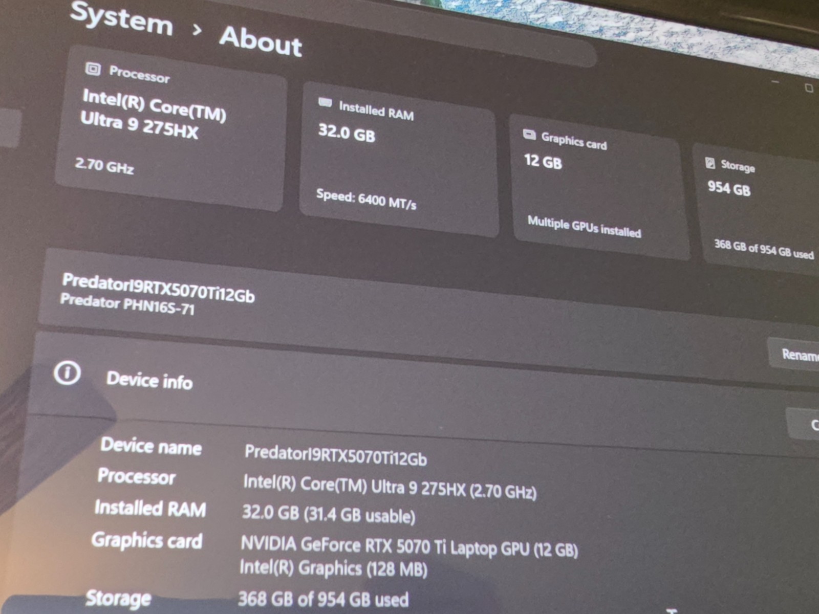 Acer Predator Helios Neo 16S AI 16″ i9 275HX 32GB RAM RTX 5070 Ti 1TB SSD