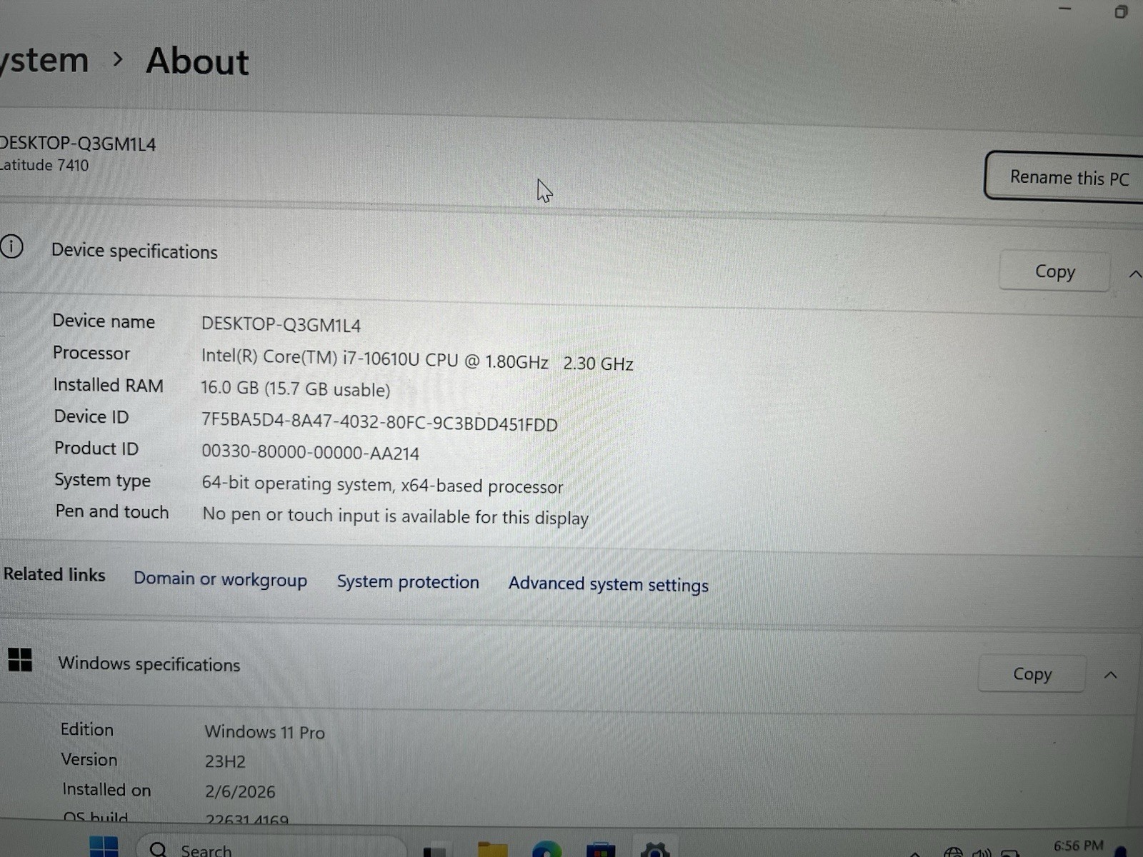 Dell Latitude 7410 Laptop Intel i7-10610U 1.80 GHz 16 GB RAM 256 GB NVMe Win11P