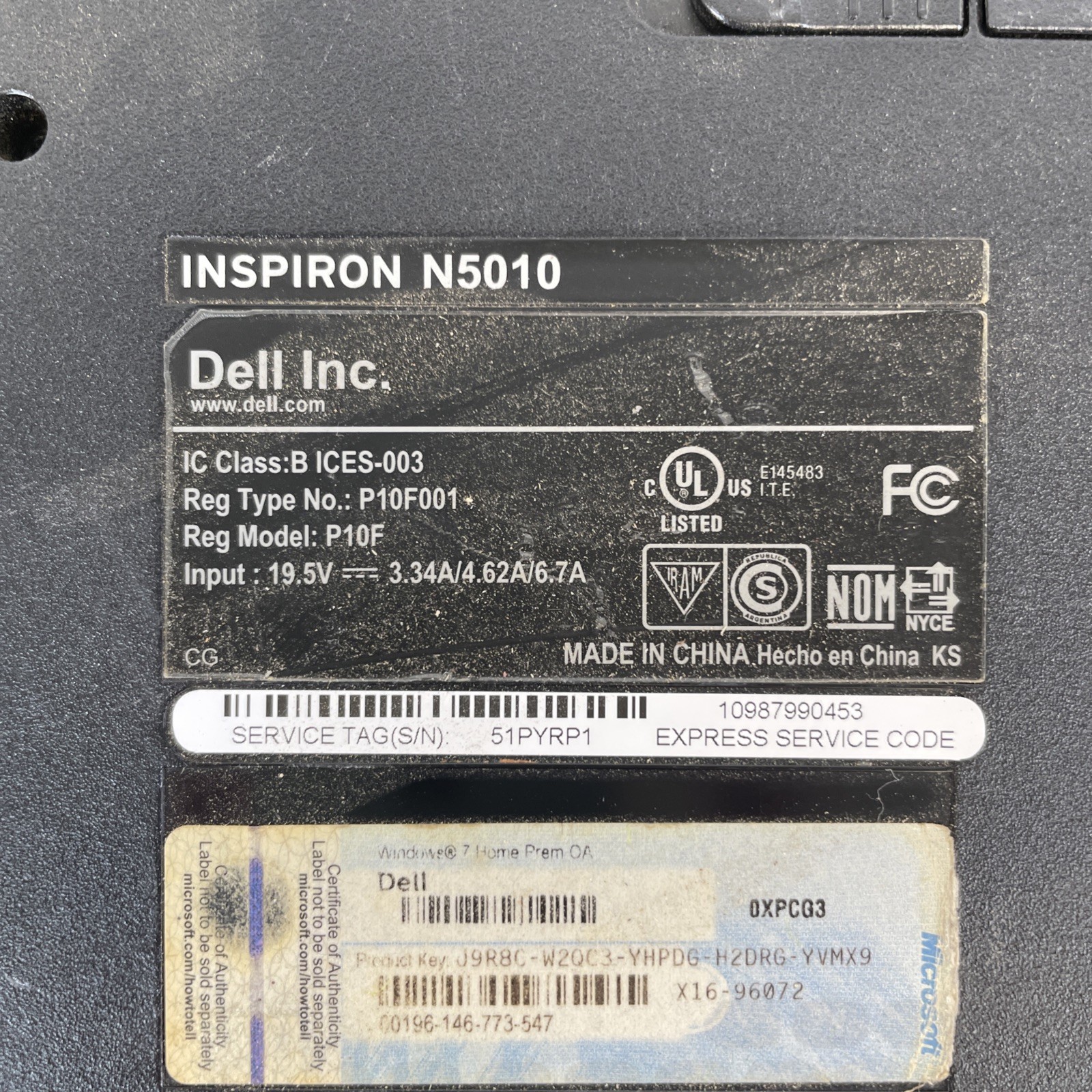 Dell Inspiron N5010 Intel Core i3-380M 2.53GHz 4GB RAM 320GB HDD Windows 10
