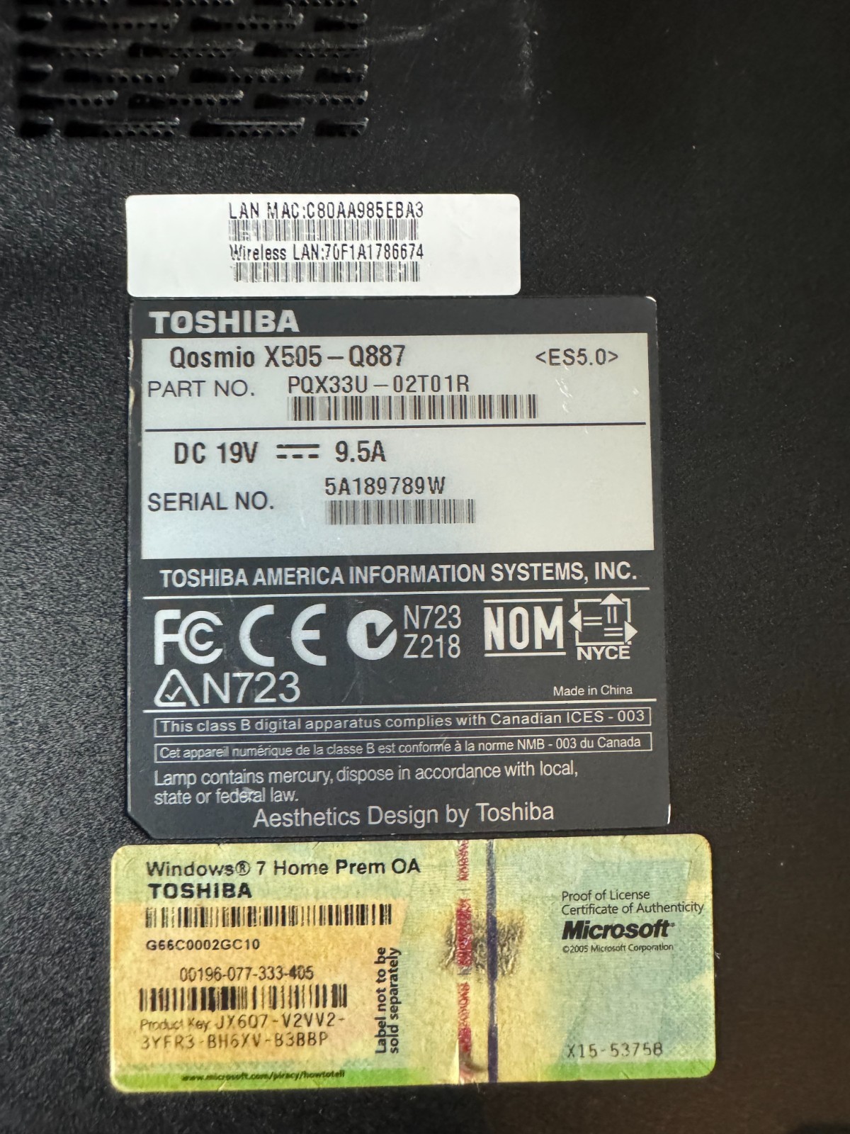 Toshiba Qosmio X505-Q887 Intel Core i7 Laptop for Parts/Repair #4783