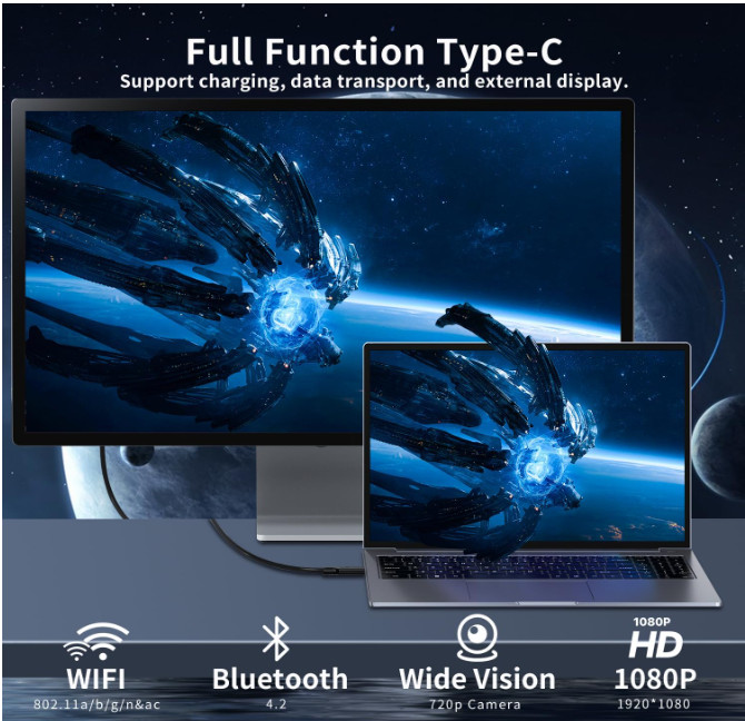 Laptop Computer, Quad-Core N95 Processor(Up to 3.4GHz), 16GB DDR4 512GB SSD, 16“